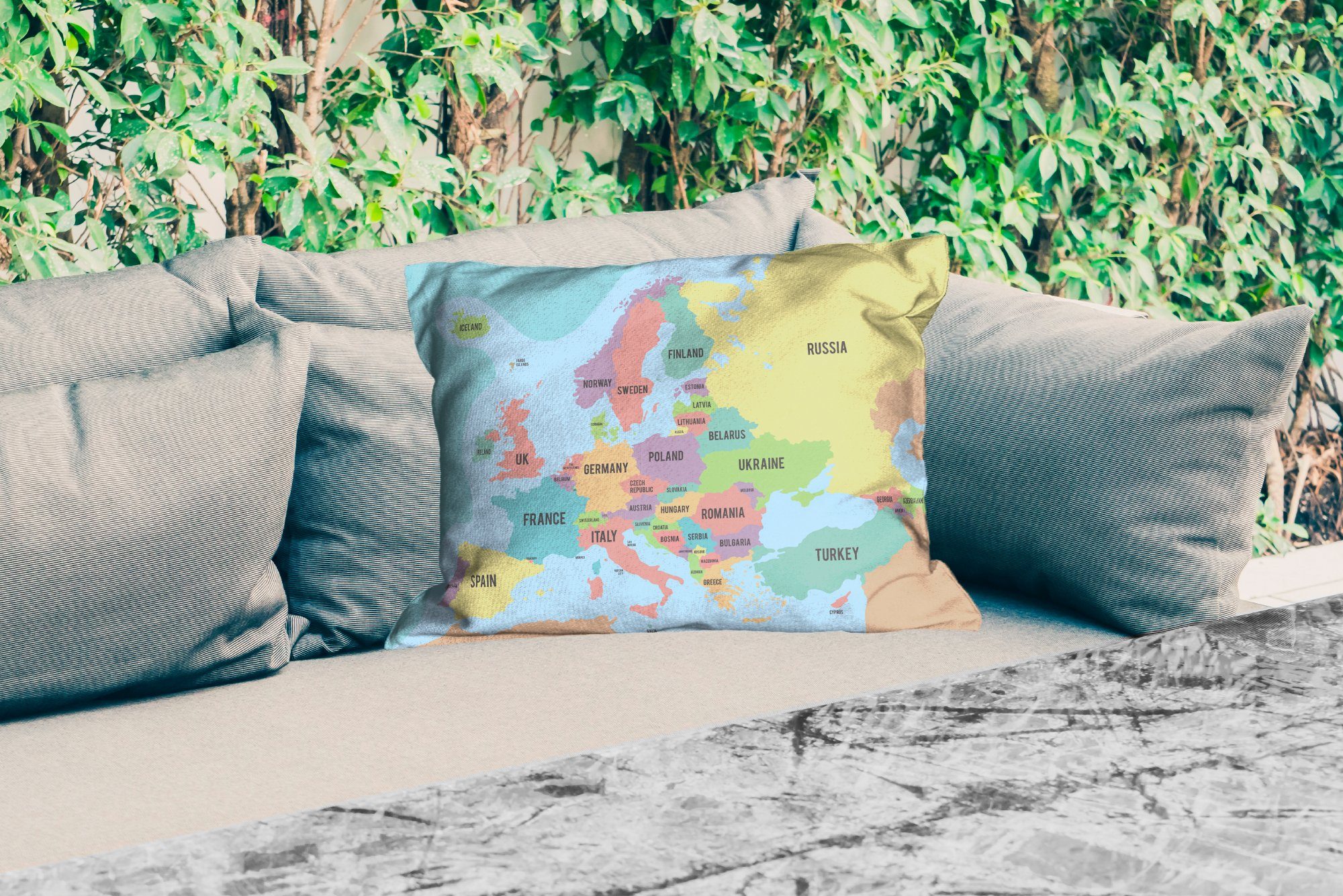 Dekokissen - - Kissenhülle Europa Karte Polyester, Dekokissenbezug, MuchoWow Outdoor-Dekorationskissen, Briefe,