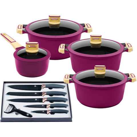 KING Topf-Set GOURMET, Aluminiumguss (Set, 14-tlg., je 1 Kochtopf 18/20/24 cm, 1 Stieltopf 16 cm, Messer-Set), Antihaft-Beschichtung, Induktion