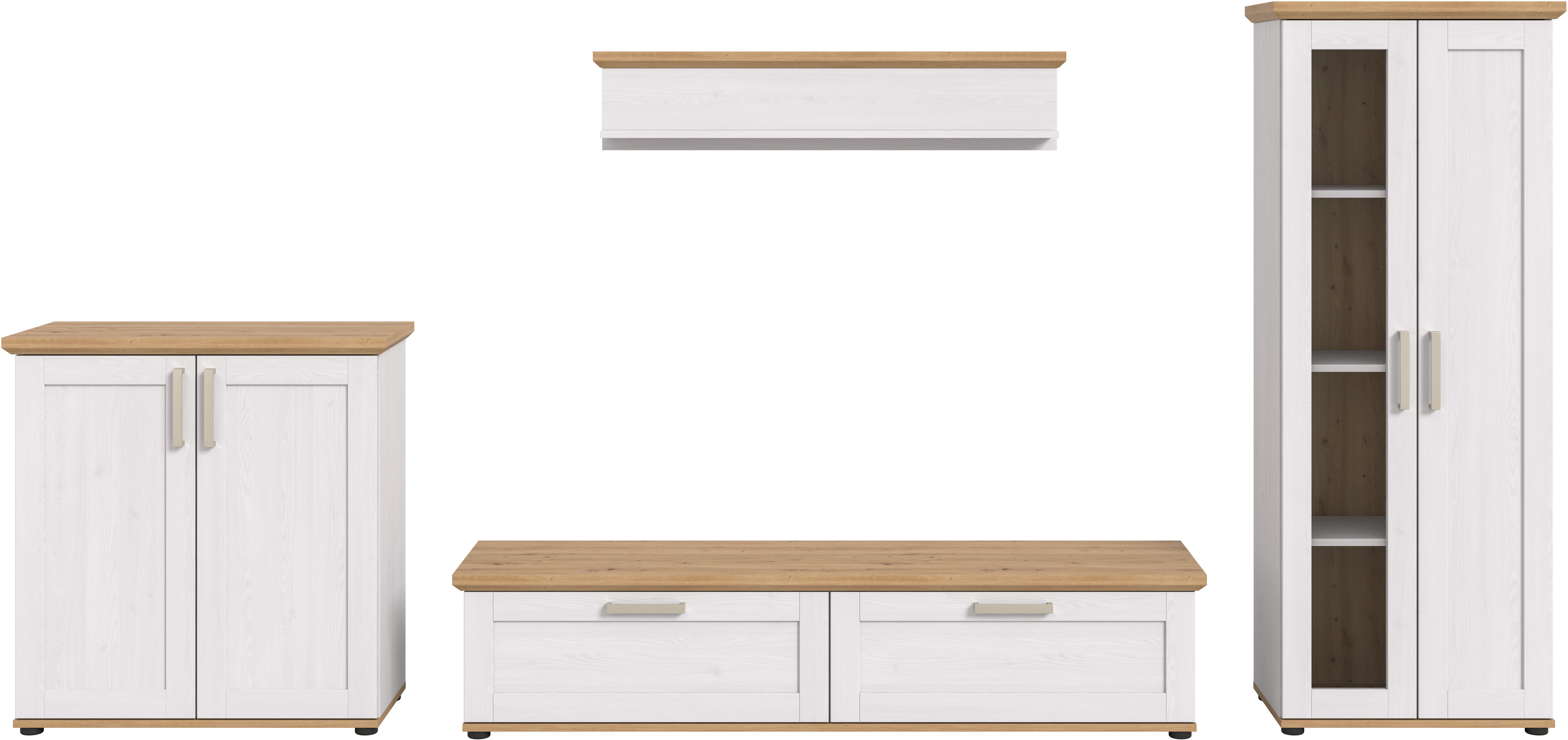 Home affaire Wohnwand Cosenza, (Set, 4-St), Cosenza, Breite: 336 cm, Vitrine, Highboard, Lowboard, Wandboard