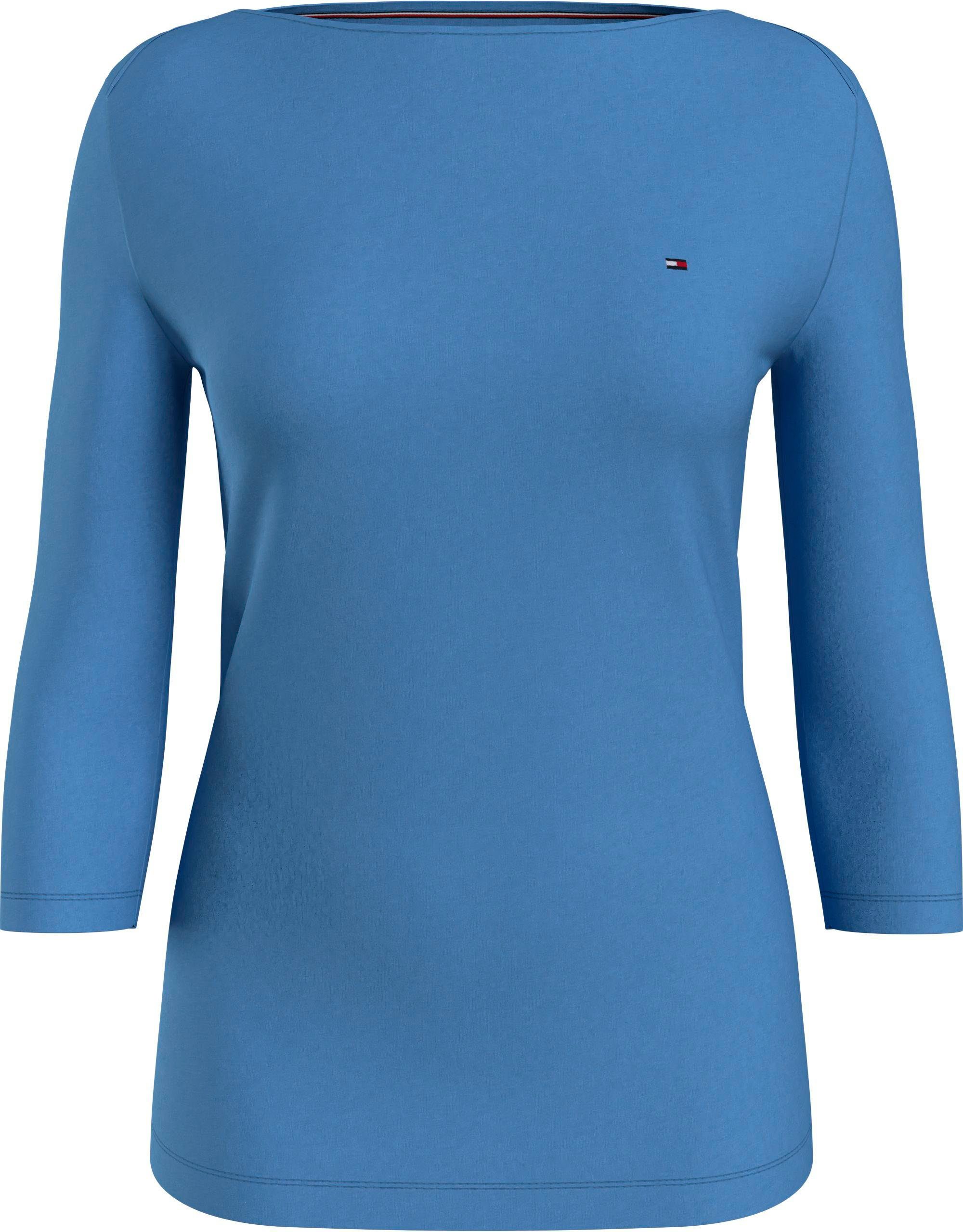 Tommy Hilfiger 3/4-Arm-Shirt 3/4 Tommy-Hilfiger-Logostickerei mit TOP blau CO SLIM BOAT-NK ORG SLV