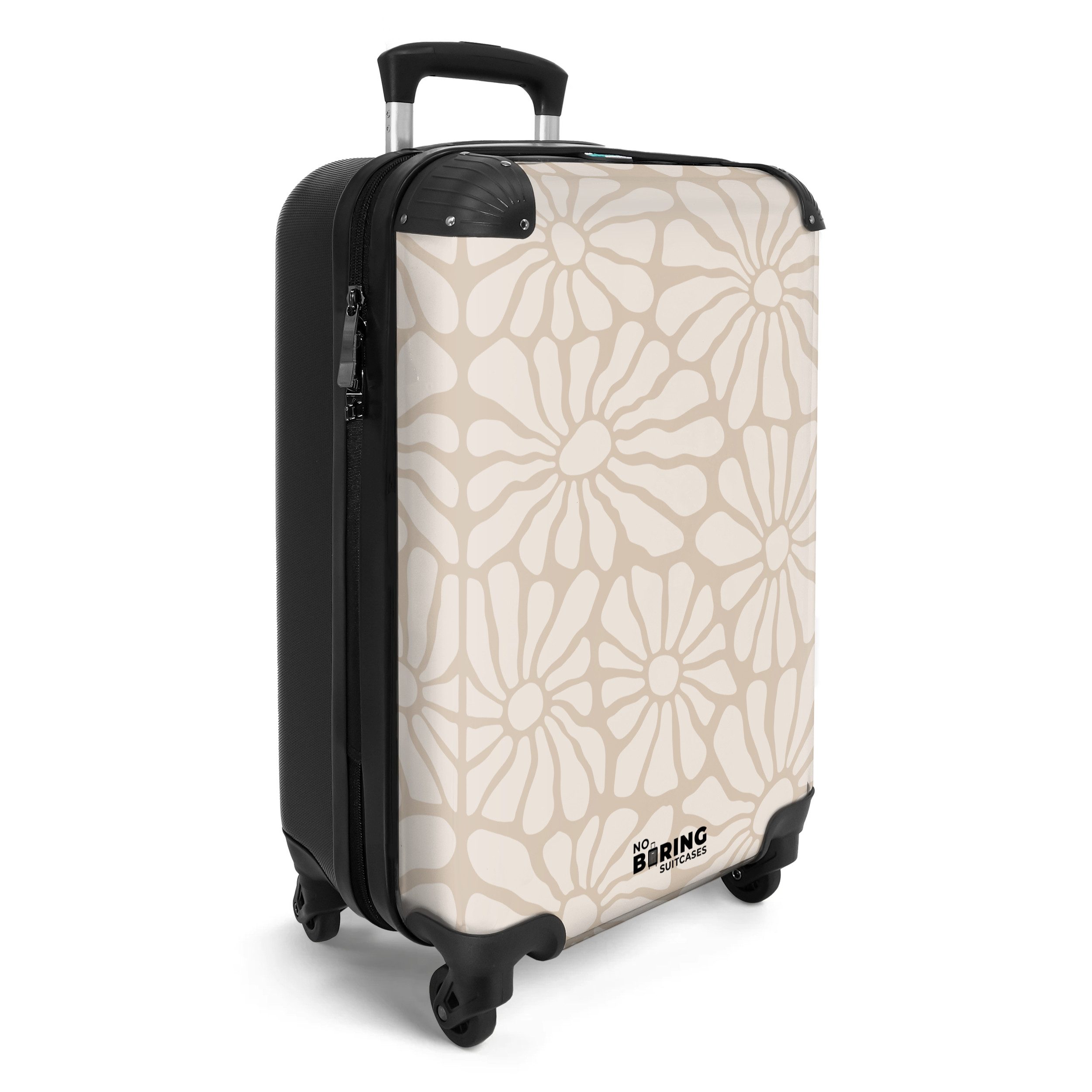 NoBoringSuitcases.com© Hartschalen-Trolley Hellbraun mit beigen Blüten günstig online kaufen