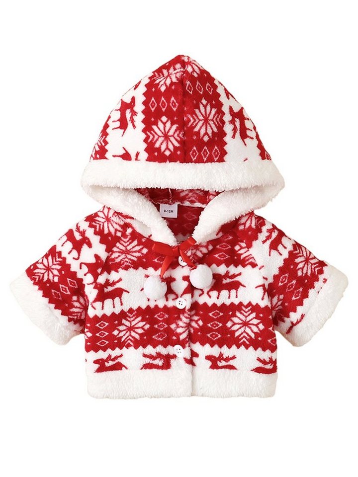 LAPA Fleecejacke Schneeflocken Kurzarm Plüschjacke Mantel mit Kapuze für  Baby Mädchen (1-tlg) Weihnachten, Elchdruck