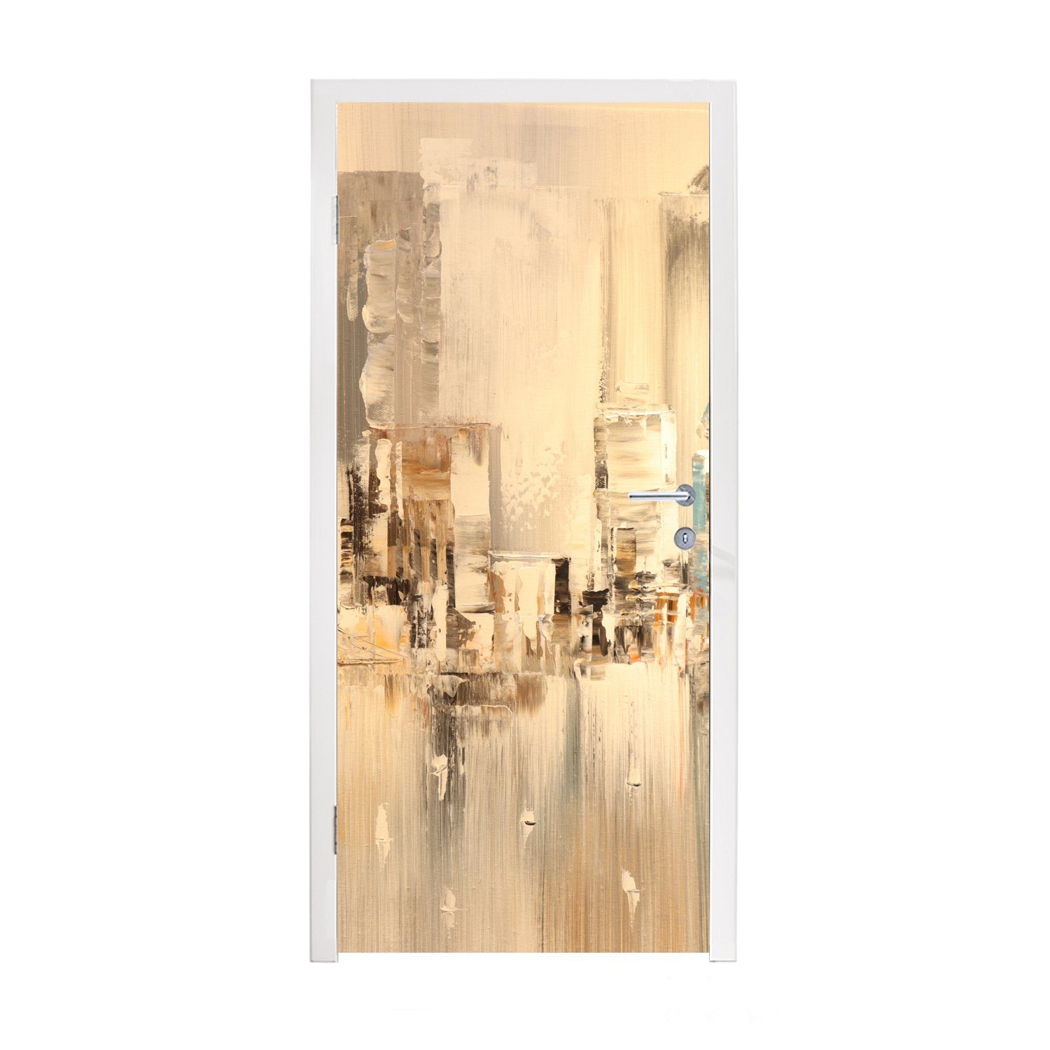 MuchoWow Türtapete Gemälde - Öl - Abstrakt - Skyline, Matt, bedruckt, (1 St), Fototapete für Tür, Türaufkleber, 75x205 cm