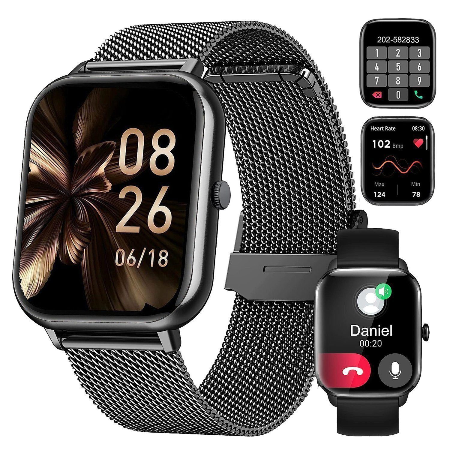 Smartwatch, Fitness Tracker uhr mit Anruffunktion für Damen und Herren Smartwatch