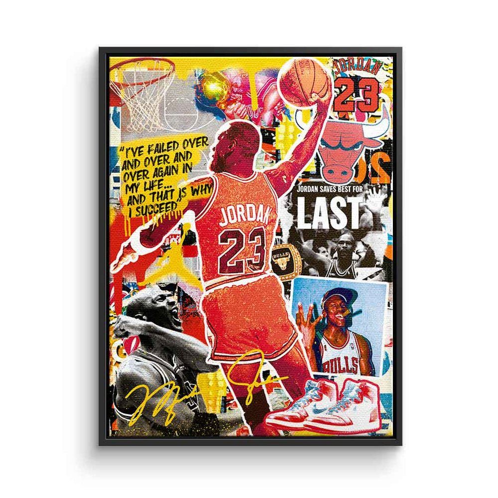 DOTCOMCANVAS® Leinwandbild, Michael Leinwandbild Art Rahmen weißer Porträt Pop Collage 23 Bulls Jordan