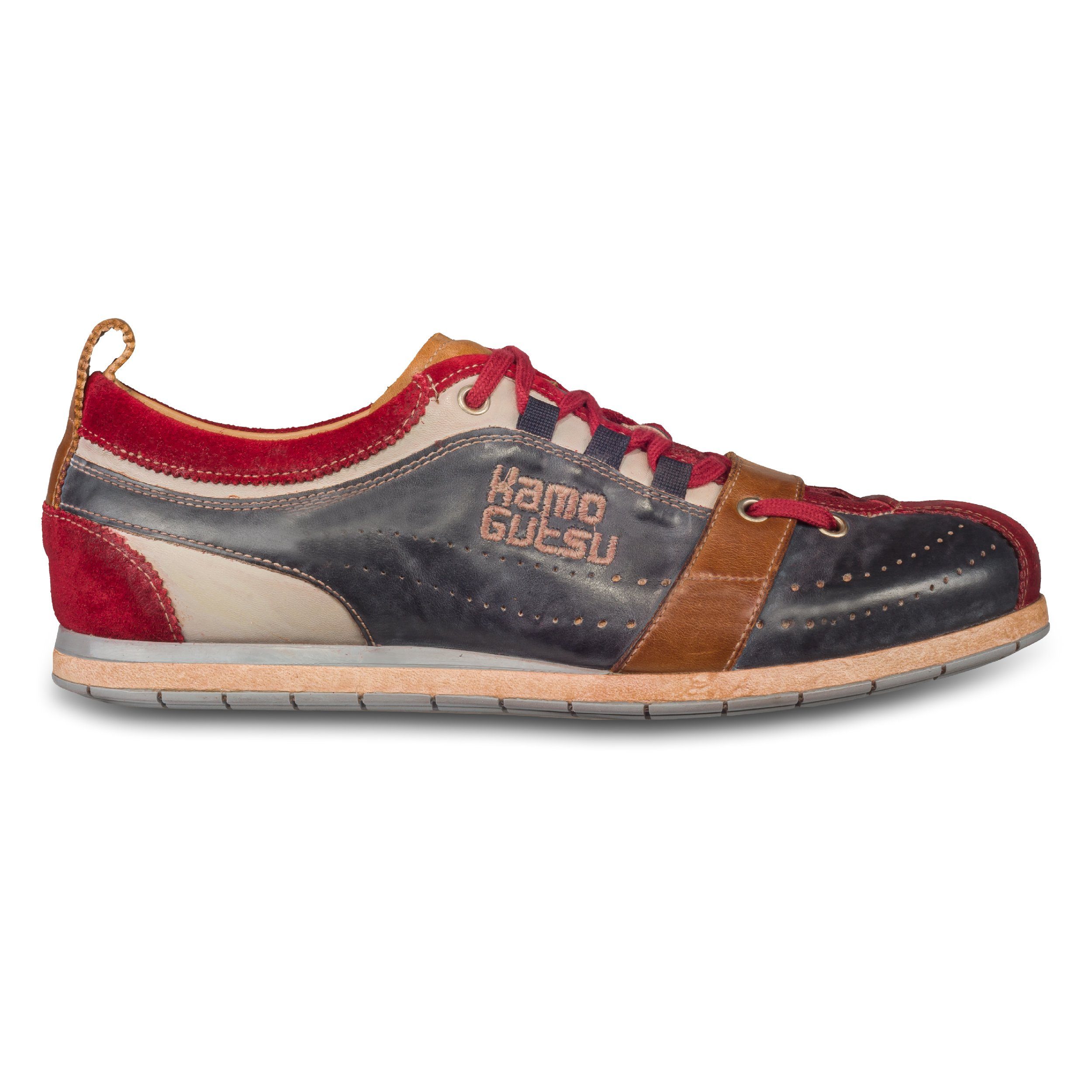 Kamo-Gutsu Herren Sneaker Leder blau/rot/braun (TIFO-017 rosso navy stonewashed) Sneaker Handgefertigt in Italien