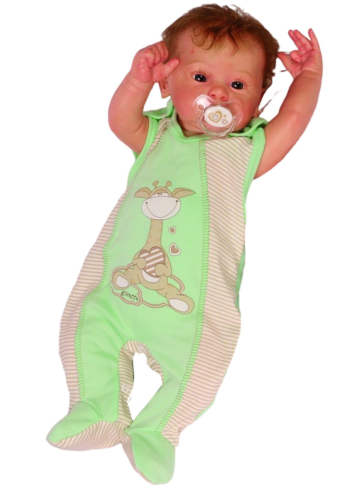 La Bortini Ползунки Baby Ползункиhose in Grün gestreift mit Giraffe Einteiler aus reiner Baumwolle, 44 50 56 62 68 74