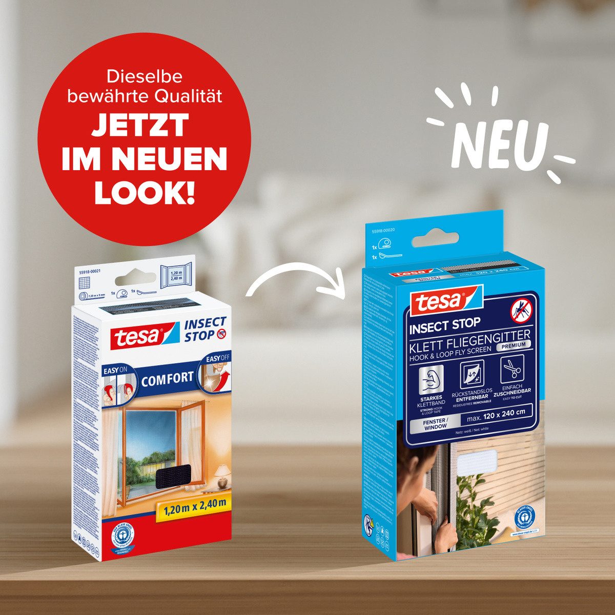 tesa Fliegengitter-Gewebe Premium für Fenster, Insektenschutz mit Klettband - 120 x 240 cm, (Packung, 2-St., Fliegennetz, Klettband, Andrück und Schneidehilfe), Mückenschutz mit starkem Klettband, rückstandsfrei entfernbar