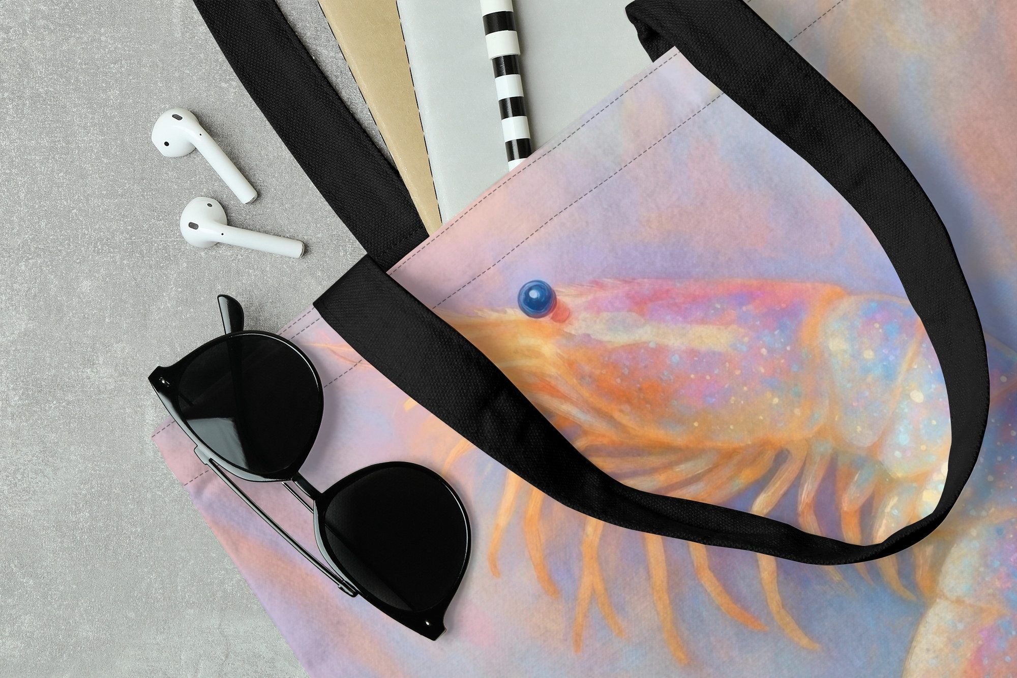 MuchoWow Shopper Garnele - Subtile Struktur - Blau - Rosa, Handtasche, Damen und Herren, Schultertasche, Umhängetasche, Tote Bag