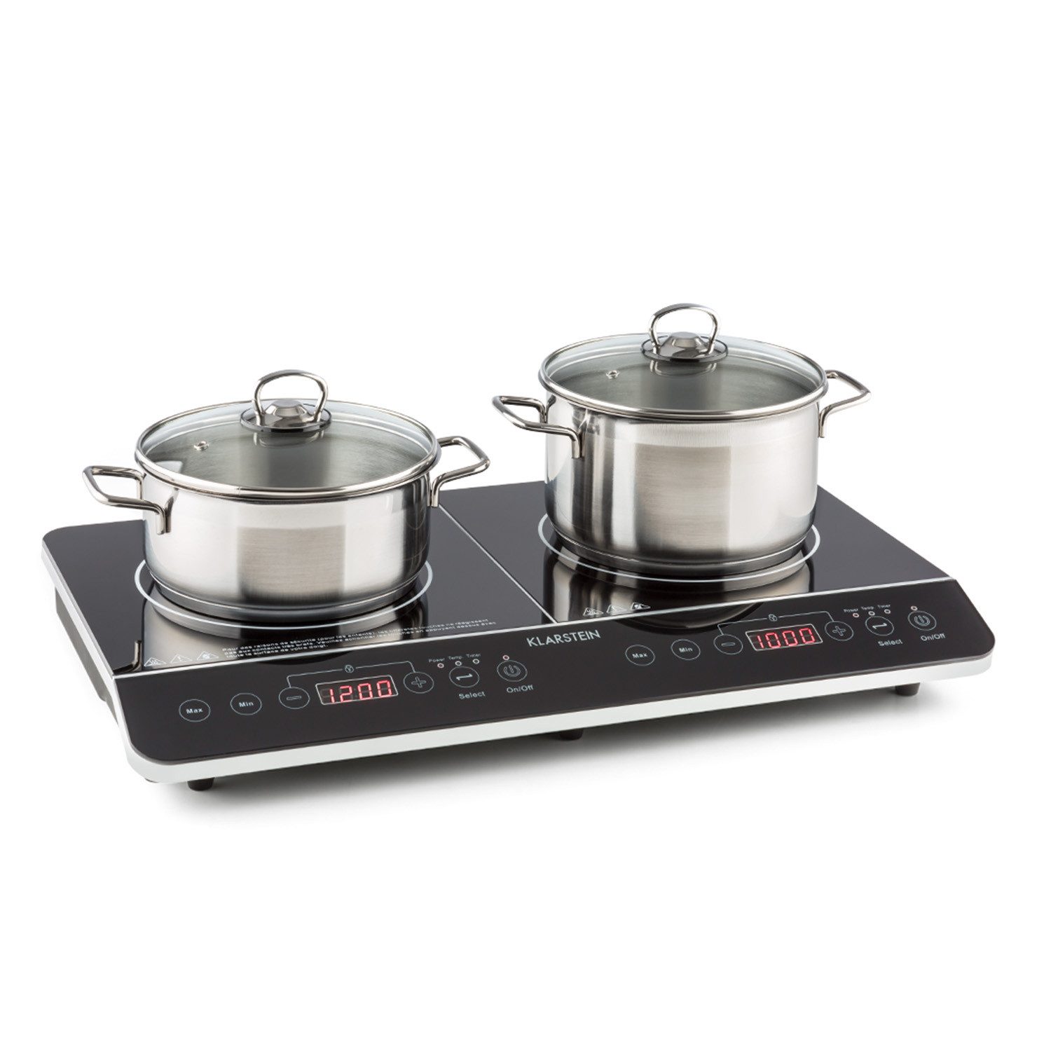 Klarstein Induktions-Kochfeld VariCook Slim Doppel-Induktion 3500W 240°C 10 Stufen Touch Camping, Doppel Induktionskochplatte 2 Kochfelder Platten Camping mobil