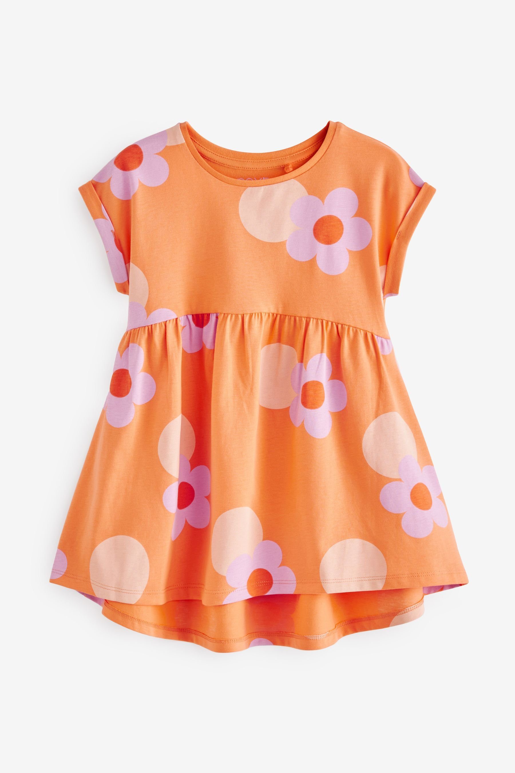 Orange (1-tlg) Flower Kleid Next Wasserfallsaum Jerseykleid mit Kurzärmeliges