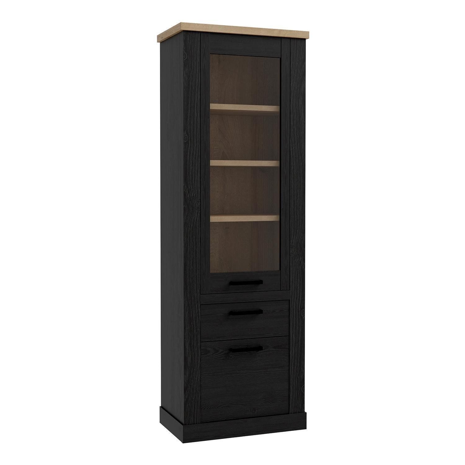 FORTE Vitrine DURO, Cabezone Eiche Dekor, Riviera Eiche Dekor, 2 Türen, 1 Schublade, B 72 x H 212 x T 42 cm