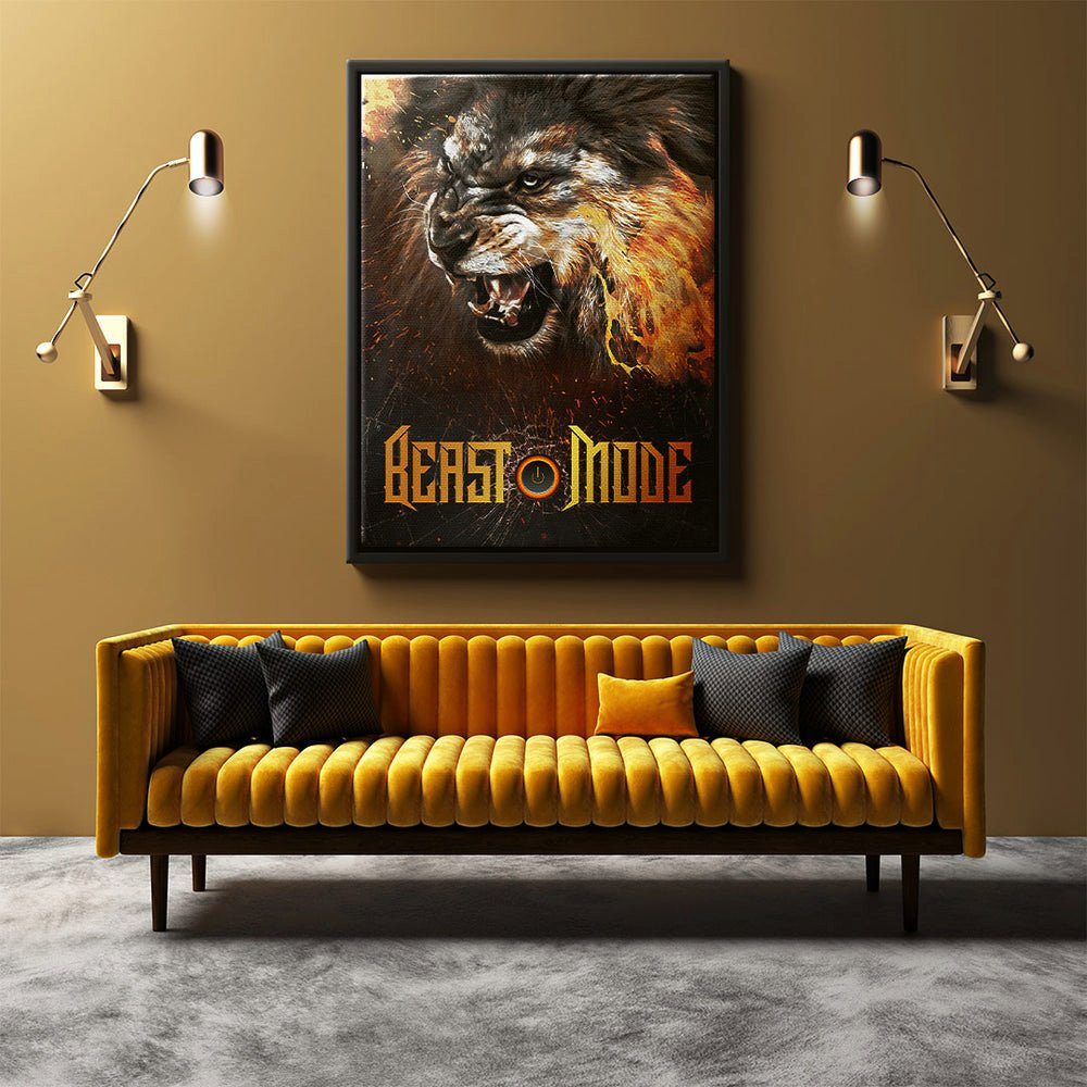 DOTCOMCANVAS® Leinwandbild - Hustle weißer Mode - Premium - - Leinwandbild Lion Büro Lion, Beast Mode Rahmen Beast Motivation