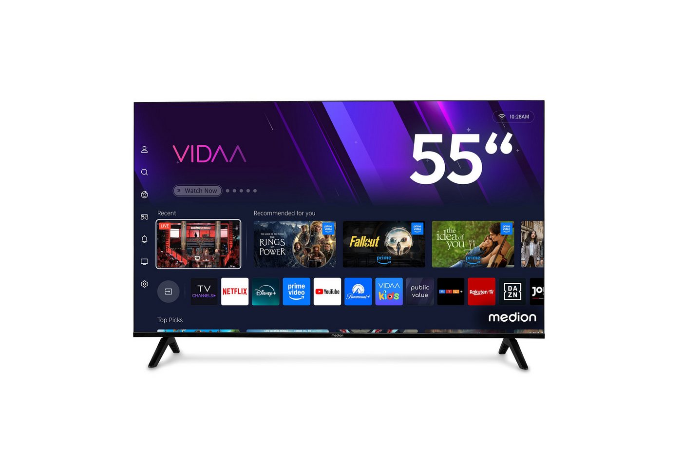 Medion® MD855601 QLED-Fernseher (138.8 cm/55 Zoll, 4K Ultra HD, Smart-TV, Dolby Vision, Dolby Atmos, Netflix, HBO Max, Prime Video, Disney+, WOW)