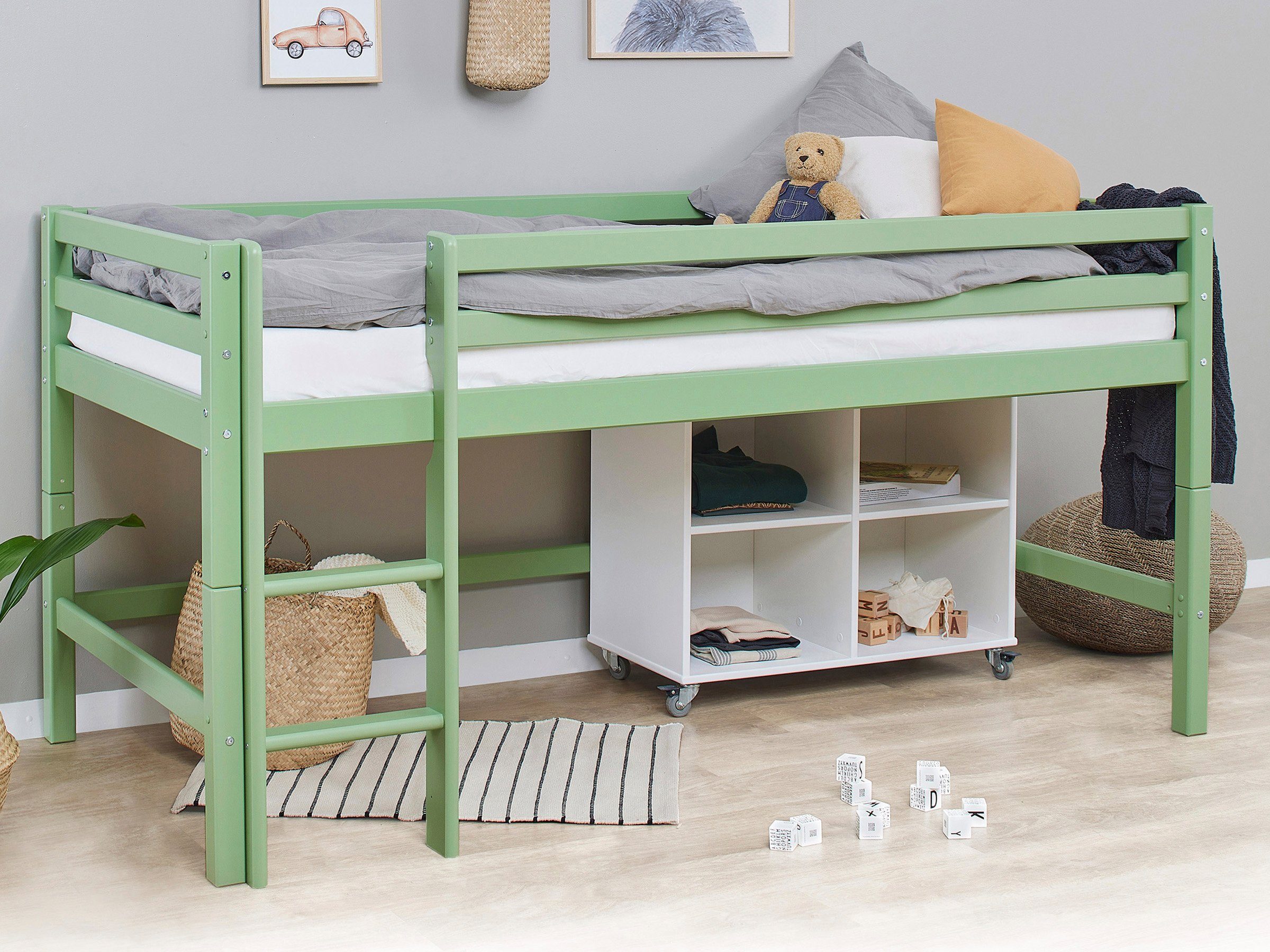 Hoppekids (Set, Hochbett grün 2 blasses COLOR ECO in MY umbaubar Dream Farben 90x200, Einzelbett, Bett)