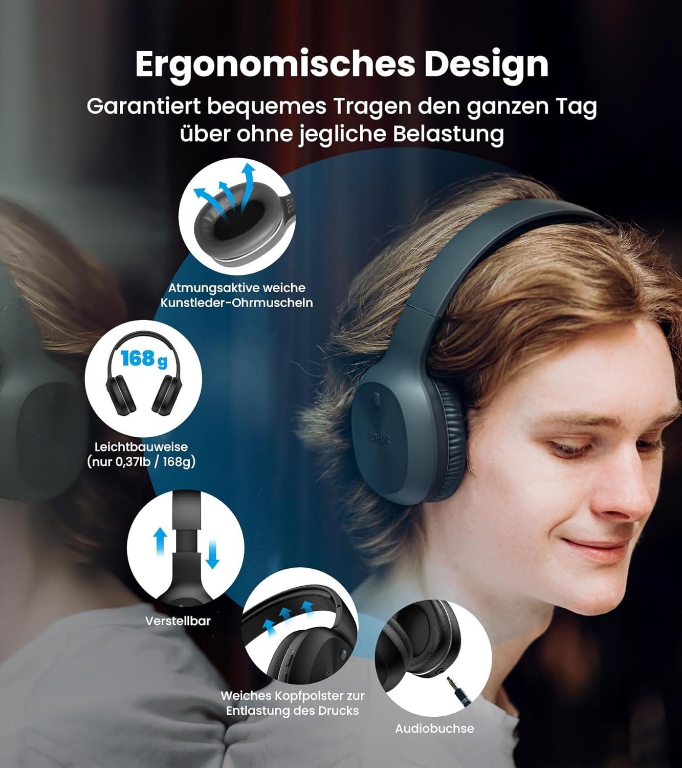mit Kristallklare Verbindung) atmungsaktiven Treiber weichen Kunstleder-Ohrmuscheln, 40mm Edifier® (Over-Ear-Design Stunden 30 Anrufe Bluetooth, Wiedergabezeit Gaming-Headset