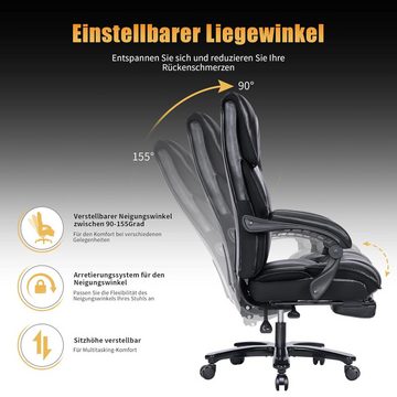 SeedWave Chefsessel PU Leder Chefsessel Bürostuhl mit Fußstütze, 200KG Belastbarkeit, hoher Rückenlehne und Gepolsterte Kopfstütze