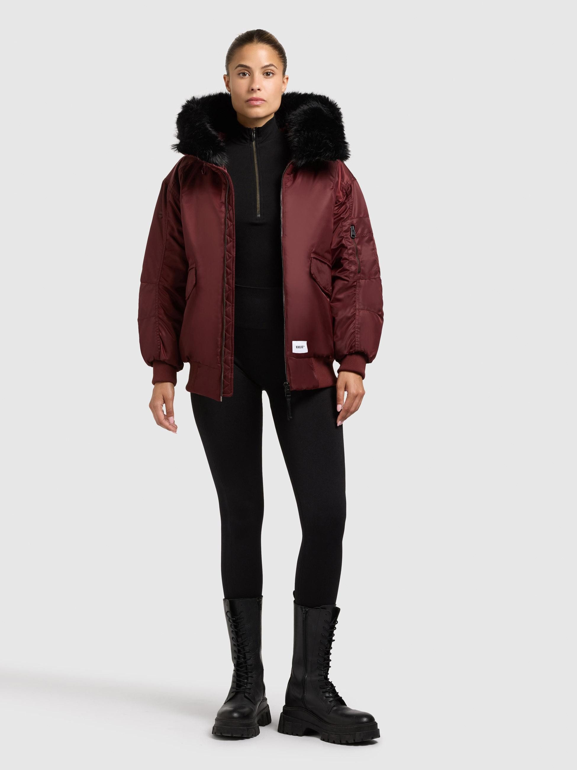 khujo Bomberjacke Cela Oversize Winterjacke mit abnehmbarem Kunstpelz-Besatz