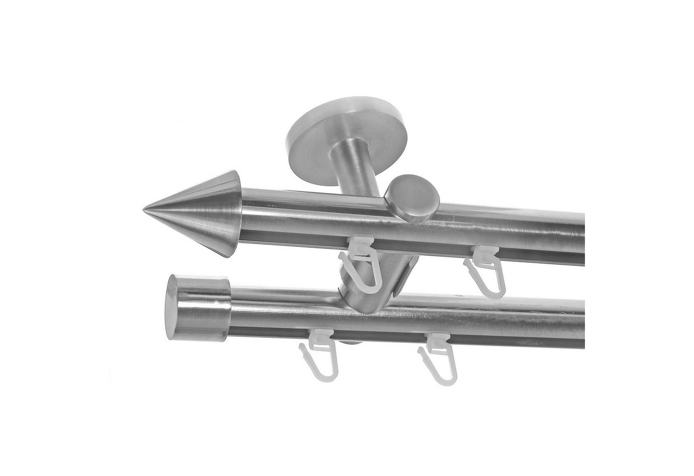 BASIT Gardinenstange Innenlauf Edelstahloptik 20mm mit Deckenträgern 120 cm E31, Ø 20 mm, 2-läufig, verschraubt, Aluminium, D40 120 cm E31 Spitze