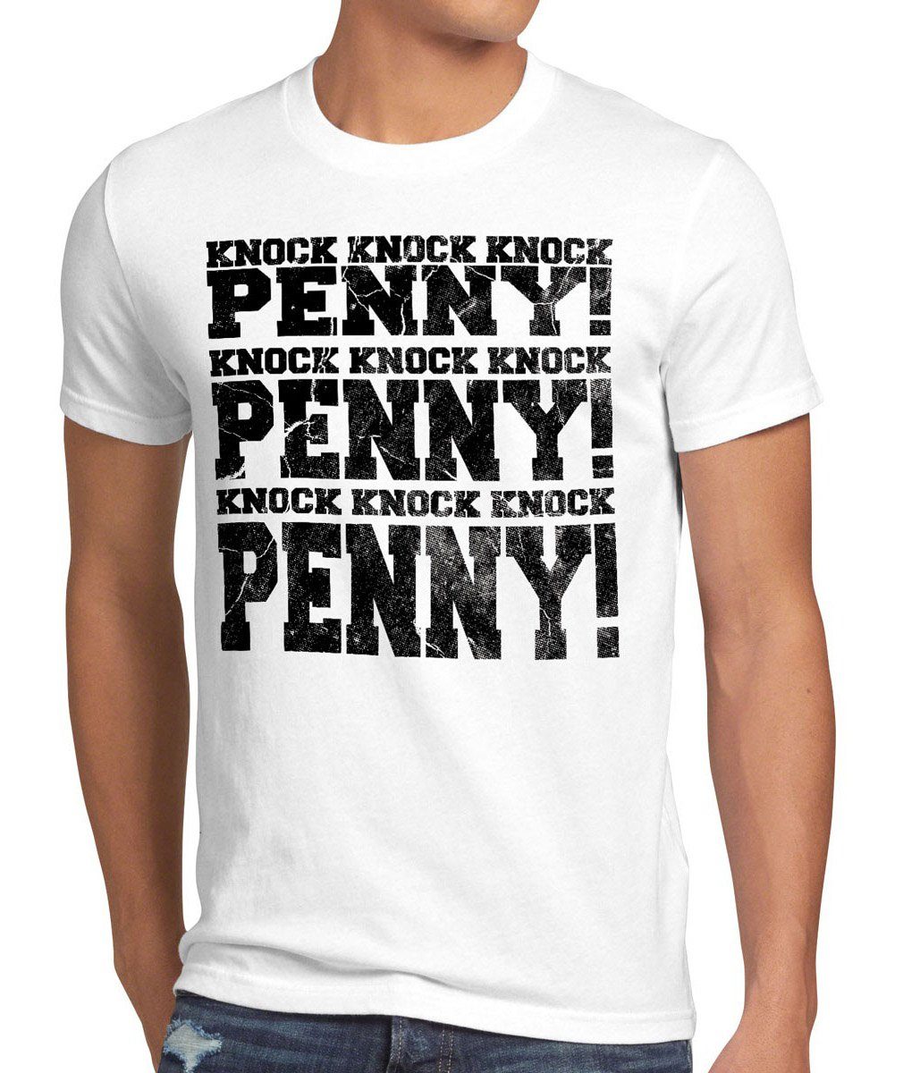 style3 Print-Shirt Herren T-Shirt Theory Knock vintage weiß big college bang Comic Penny Sheldon knock