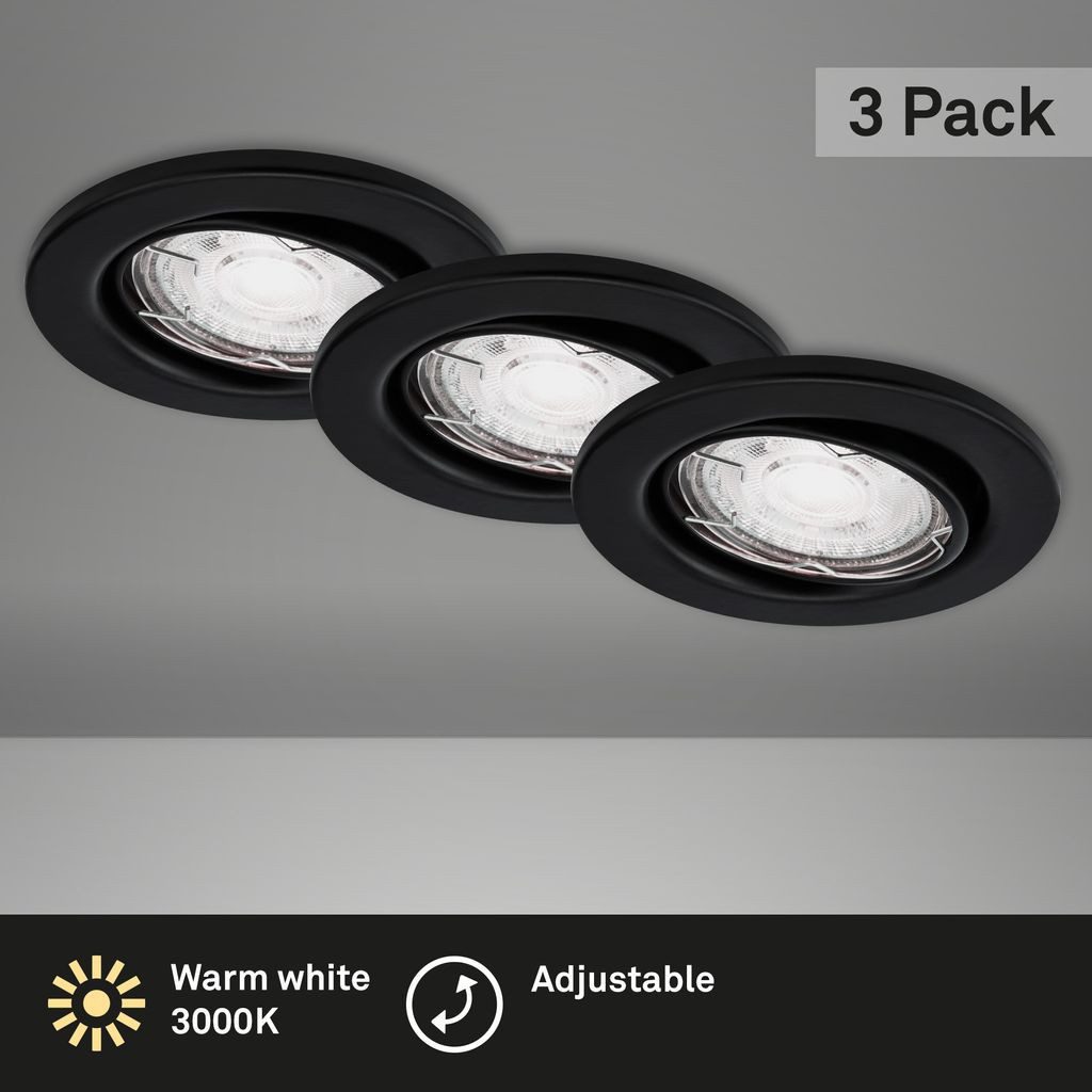 Briloner Leuchten LED Einbaustrahler 7147-035, LED wechselbar, 2700K - Extra-Warmweiß, Einbauleuchte 3er SET schwenkbar IP23 Ø 8,6cm