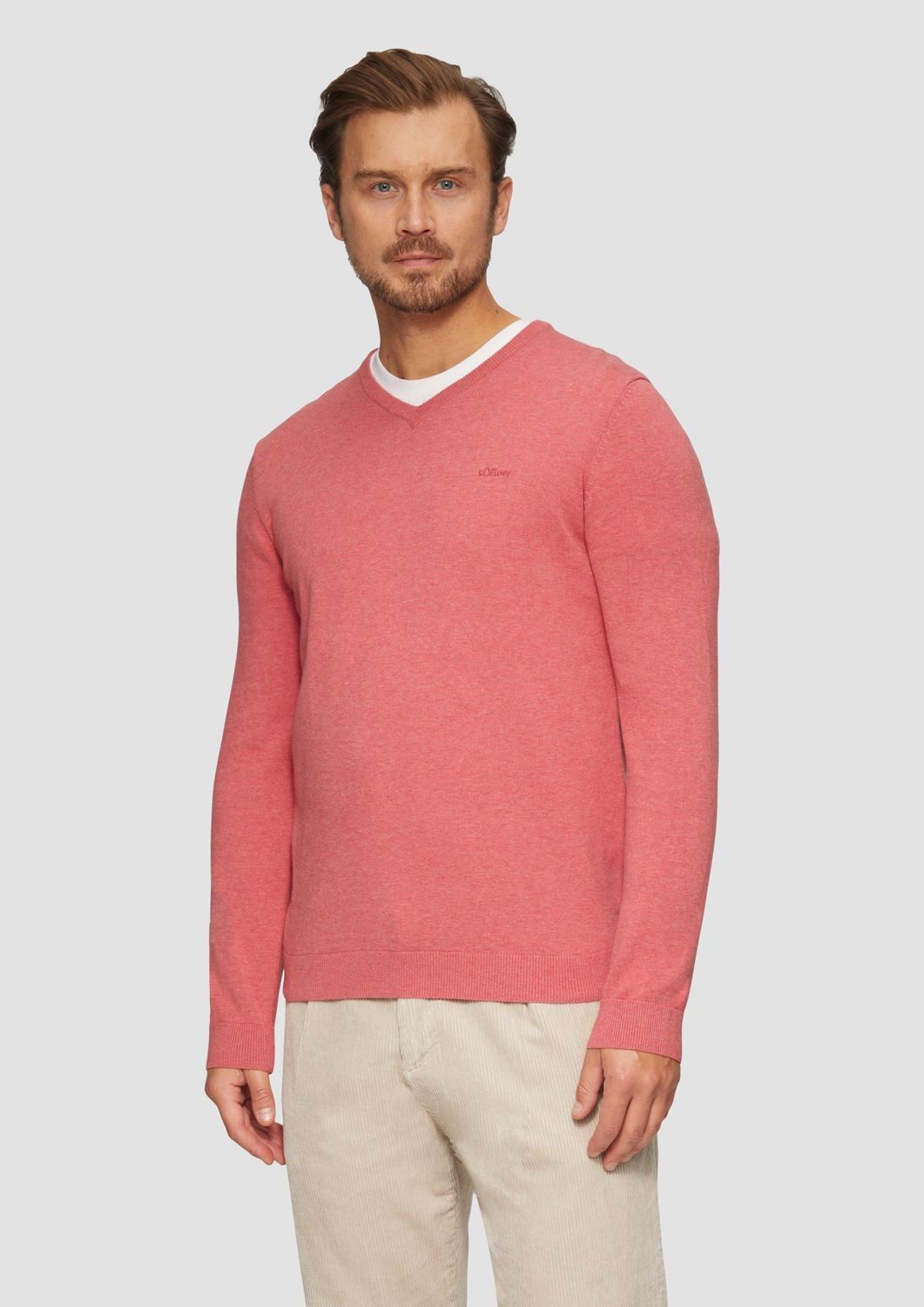 s.Oliver V-Ausschnitt-Pullover Pullover (1-tlg) V-Ausschnitt, langarm, Logo günstig online kaufen