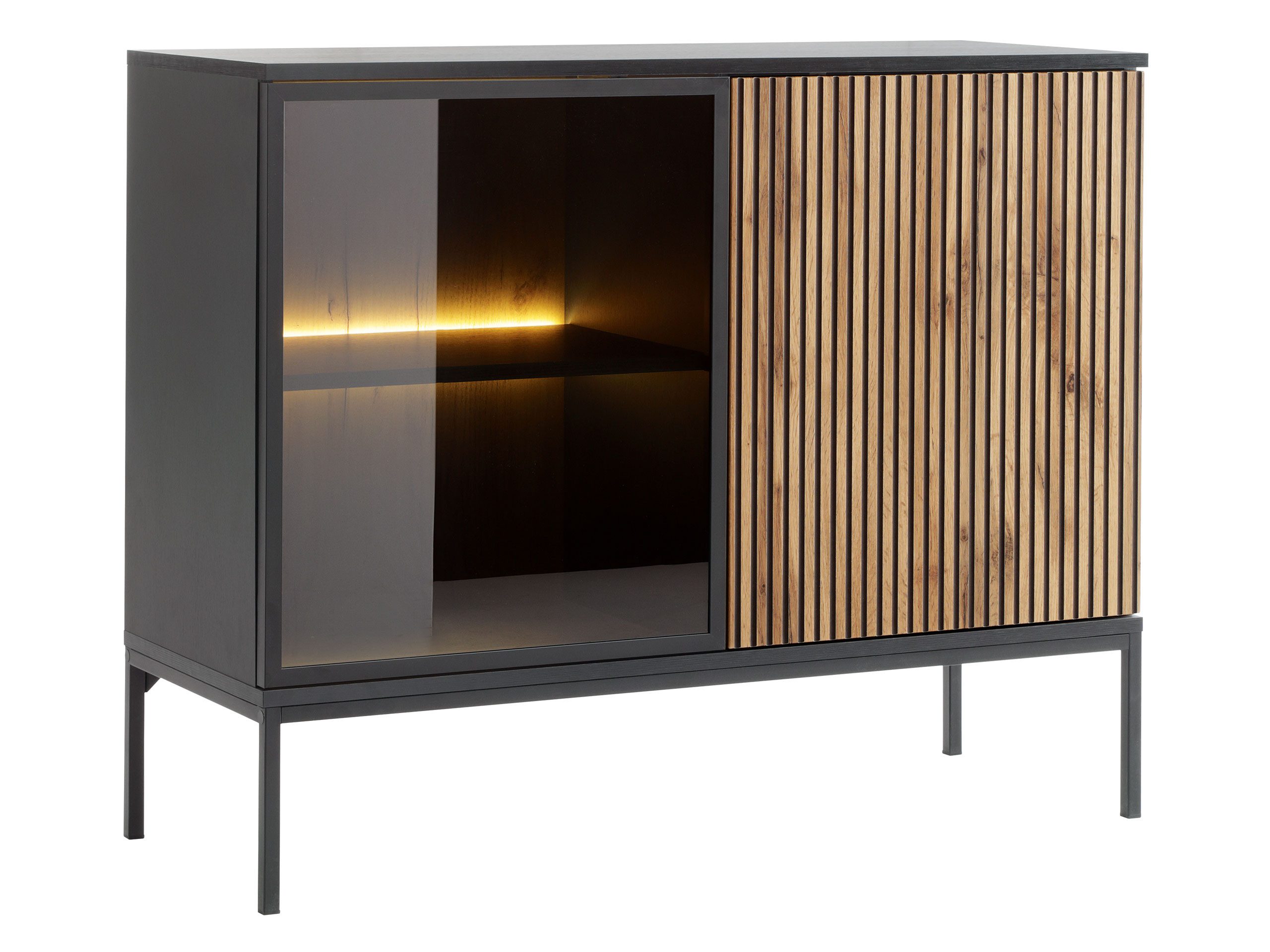 MIRJAN24 Kommode Sento K104 (mit 2-Drehtüren), mit LED-Beleuchtung, Untergestell aus Metall