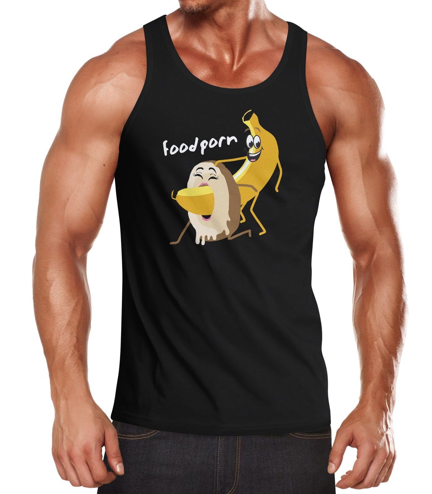MoonWorks Tanktop Herren Tanktop Food Porn Motiv Spruch lustig Banane Donut Muscle mit Print