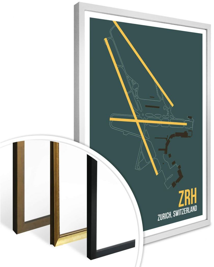 Grundriss ZRH Poster, Wandposter Poster St), Zürich, Wandbild Wall-Art (1 Wandbild, Grundriss Bild,