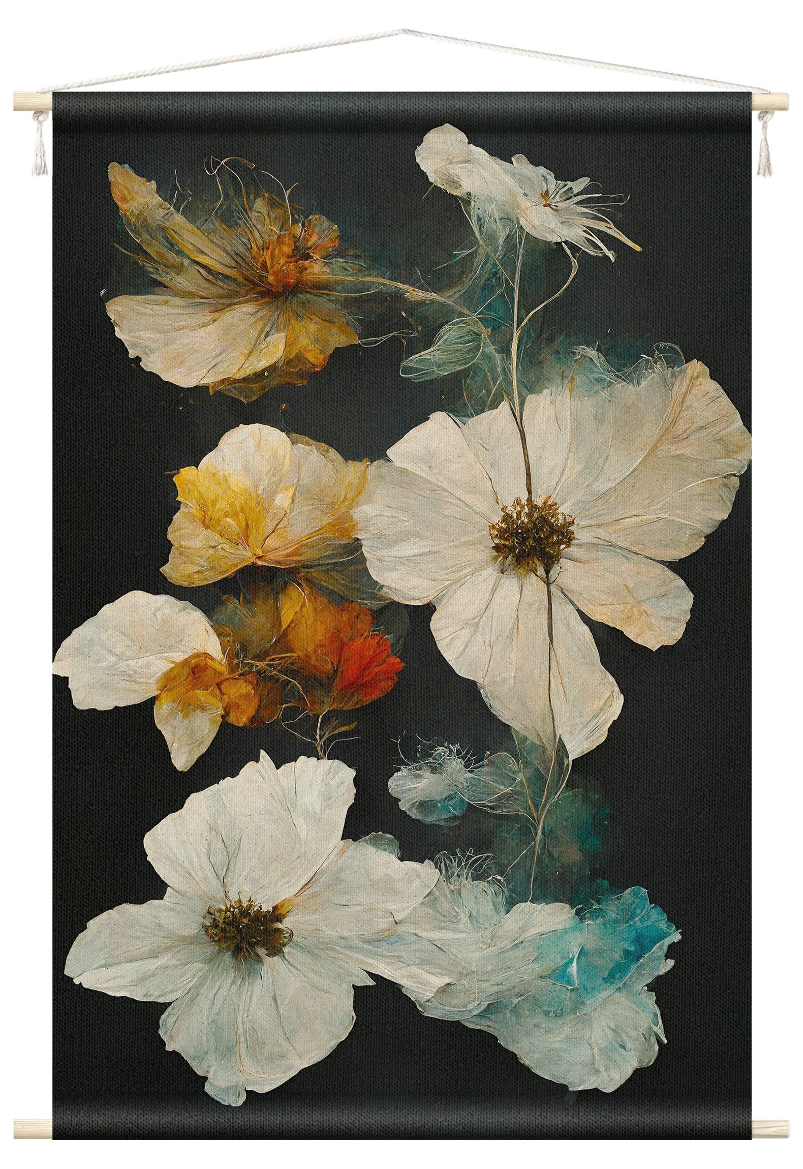 Wandteppich modern Blumen Vintage schwarz