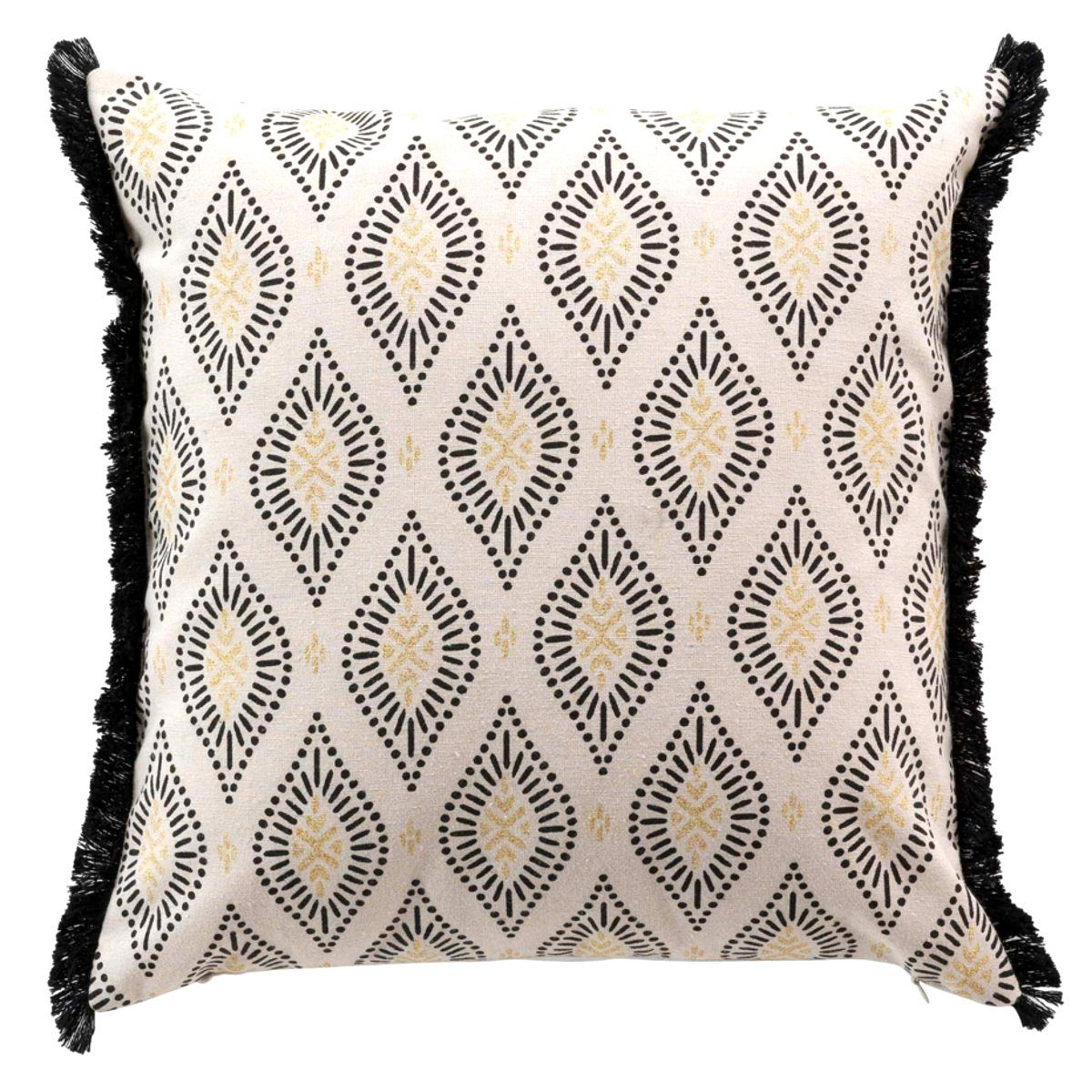 Macosa Home Dekokissen Sofakissen Zierkissen gold schwarz beige mit Fransen, Baumwollkissen