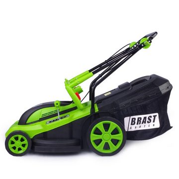 BRAST Elektrorasenmäher 2000 Watt, 43 cm Schnittbreite, 50L Fangkorb, ergonomischer Komfortgriff, Big-Wheeler-Räder