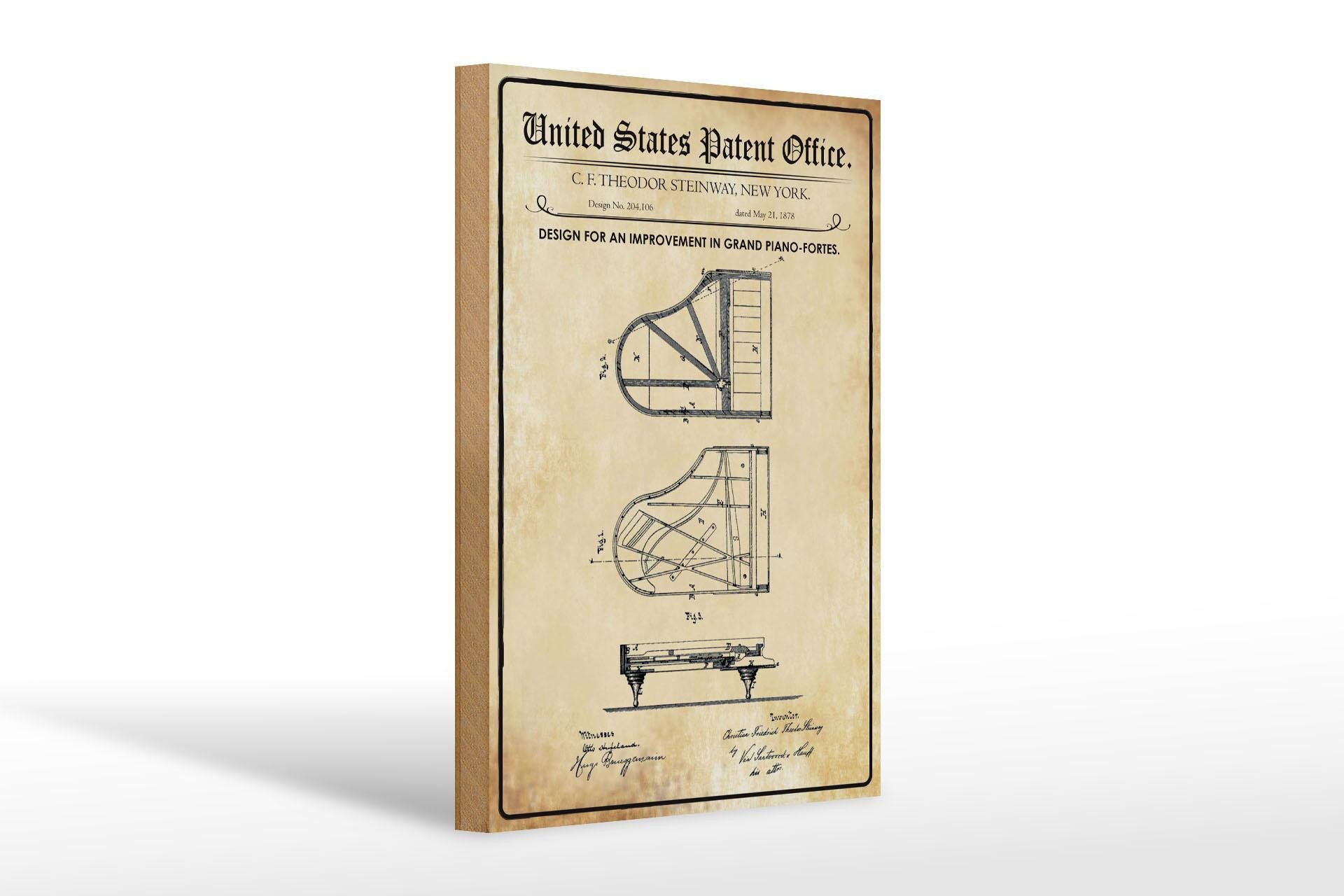 Femer GmbH Holzbild Patent 20x30 cm Entwurf für eine große Klavier-Stärke, (1 St), Glatte Holzfaserplatte (MDF), vorn beschichtet