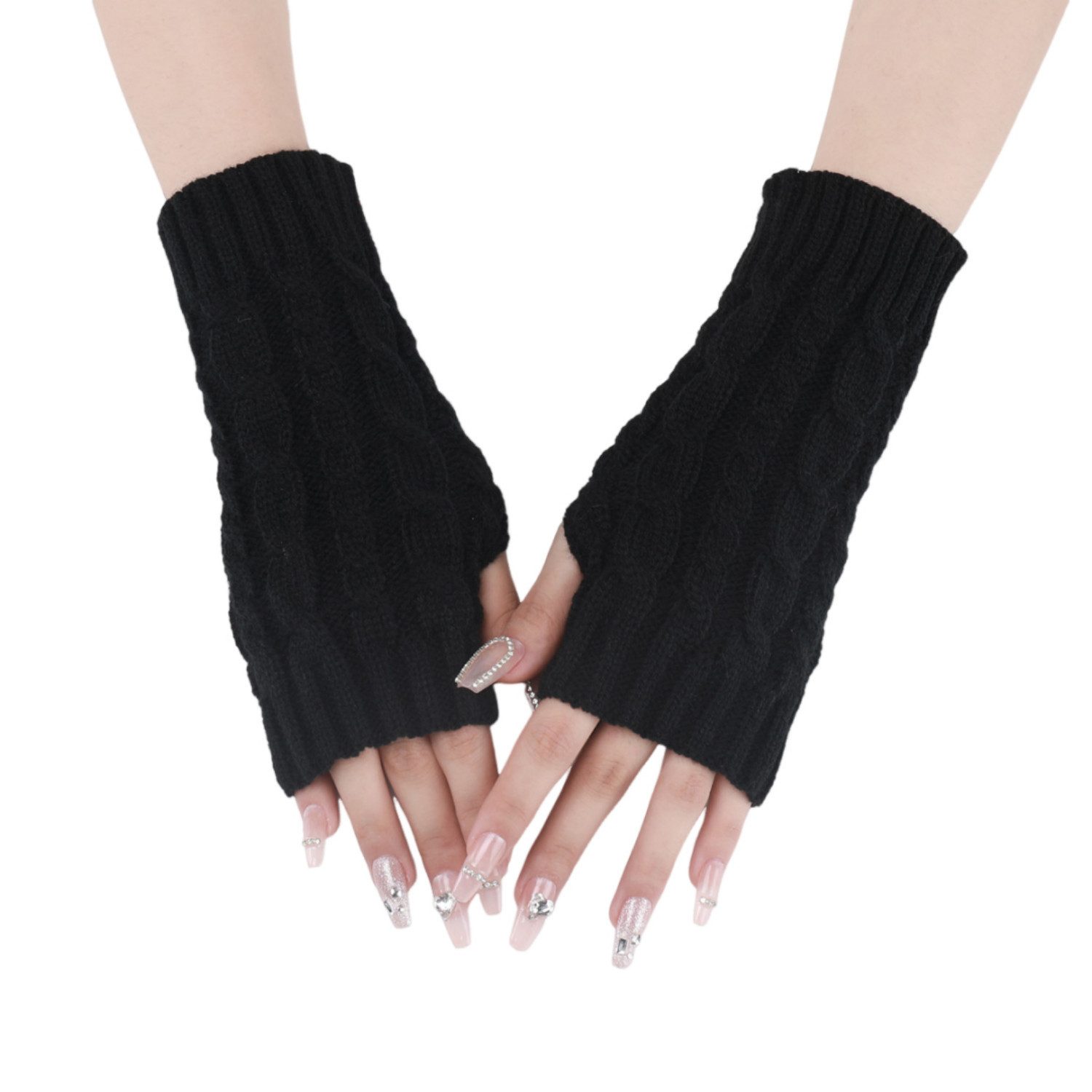 Daisred Armstulpen 1 Paar Halb Fingerlose Handschuhe, Damen Pulswärmer Winter