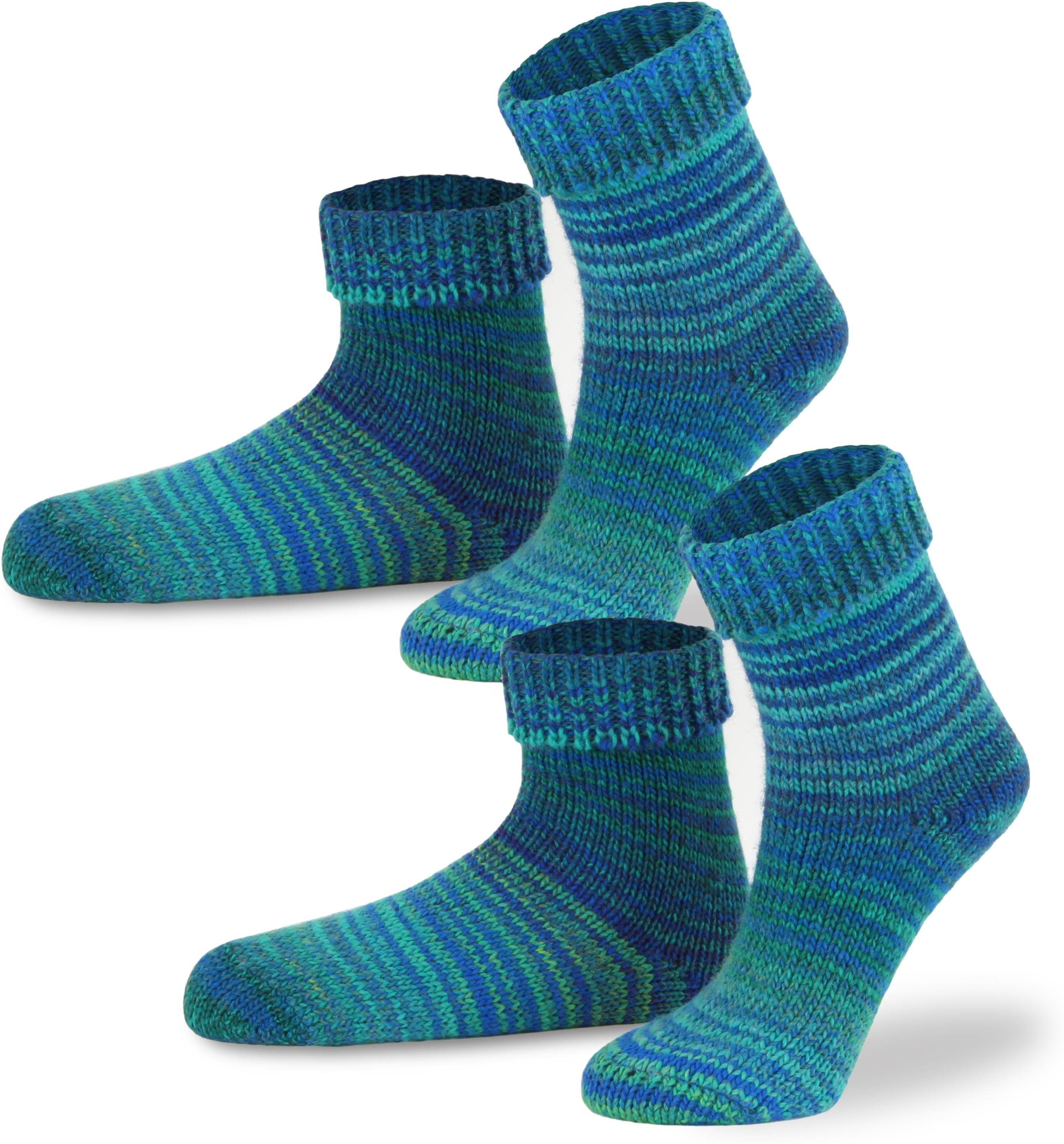 mit mit Umschlag hohem Qualitätssocken Wollsocken (2 Wollanteil Skandinavische 2 Türkis hochwertige Paar) Thermosocken Paar normani