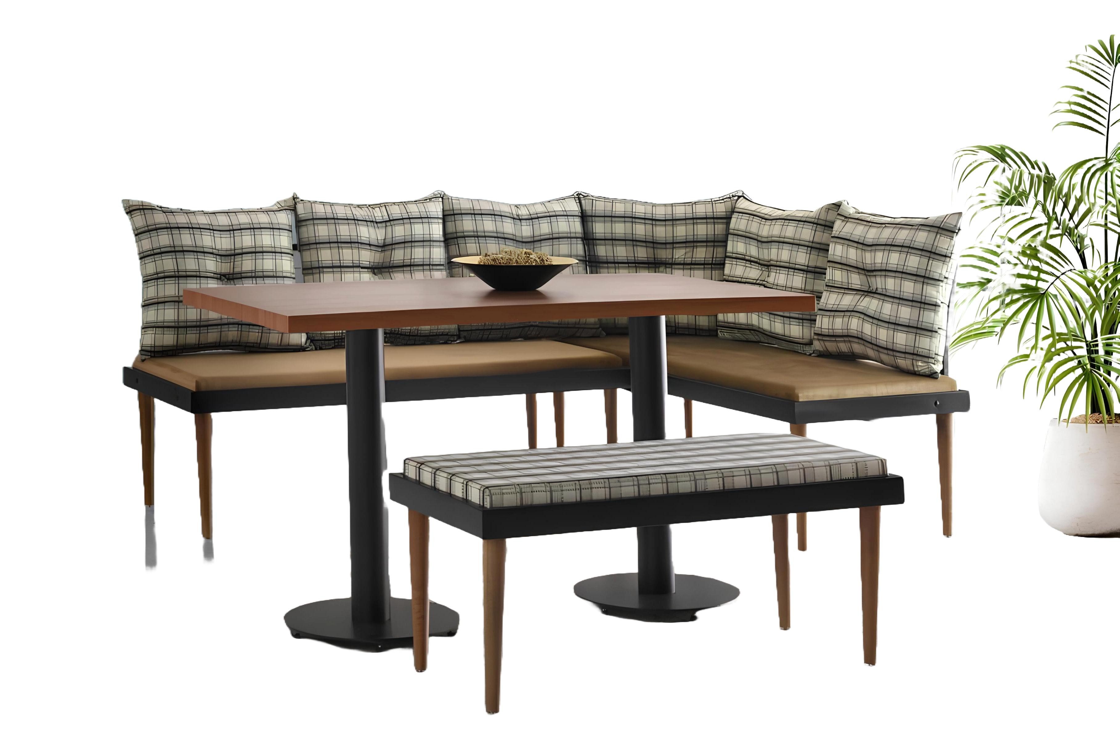 Xlmoebel Gartenlounge-Set Grüne Eckbank für Esszimmer mit Esstisch und Sitzbänken., (3-tlg., Sitzbanke + Tisch + Bank), Hergestellt in Europa