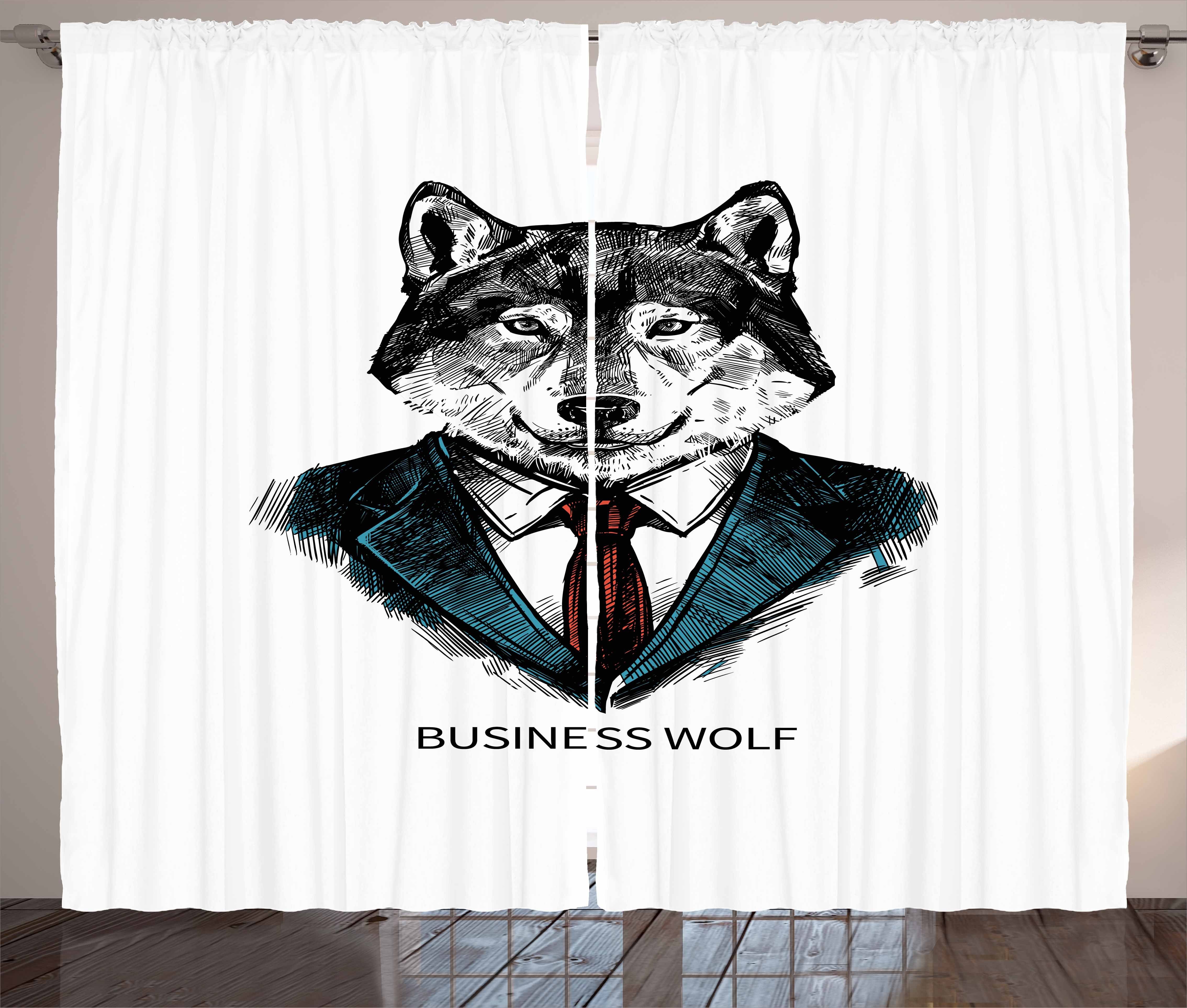 Gardine Schlafzimmer Kräuselband Vorhang mit Schlaufen und Haken, Abakuhaus, Wolf Business-Tier in der Klage