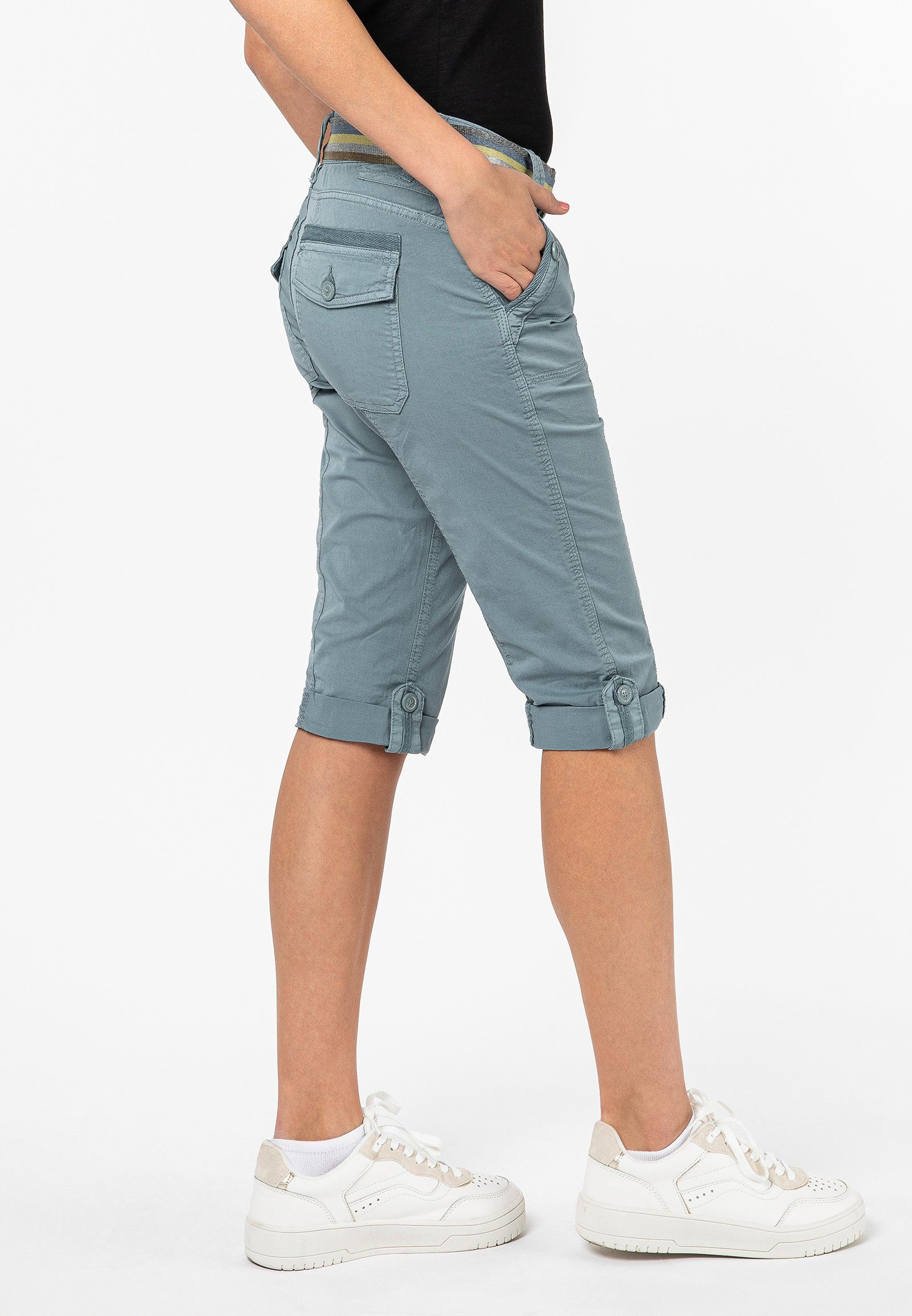 Fresh Made Caprihose Damen Caprihose Sommerhose mit buntem Gürtel Capri kurze Hose Sommerfarben – Bild 4 von 5
