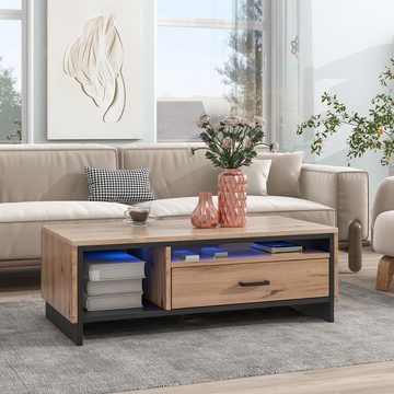 IDEASY Beistelltisch Couchtisch, multifunktionaler Beistelltisch, Sofatisch, (100 x 50 x 35 cm, mit LED-Beleuchtung, mit Schubladen), geeignet für Schlafzimmer, Wohnzimmer