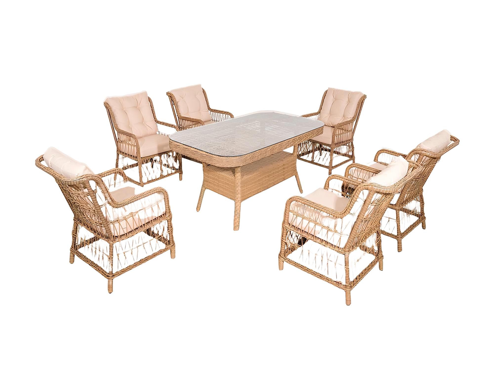 Xlmoebel Gartenlounge-Set Exquisites Rattan-Gartenmöbel-Set 7-teilig mit Tisch und Sesseln., Hergestellt in Europa