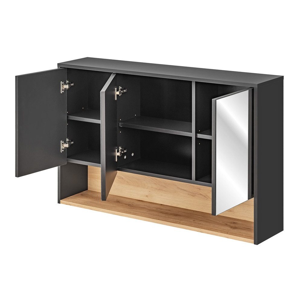 Lomadox Spiegelschrank BOLOGNA-56 Badezimmer 120 cm in anthrazit mit Artisan Eiche Nb., : 120/75/25 cm