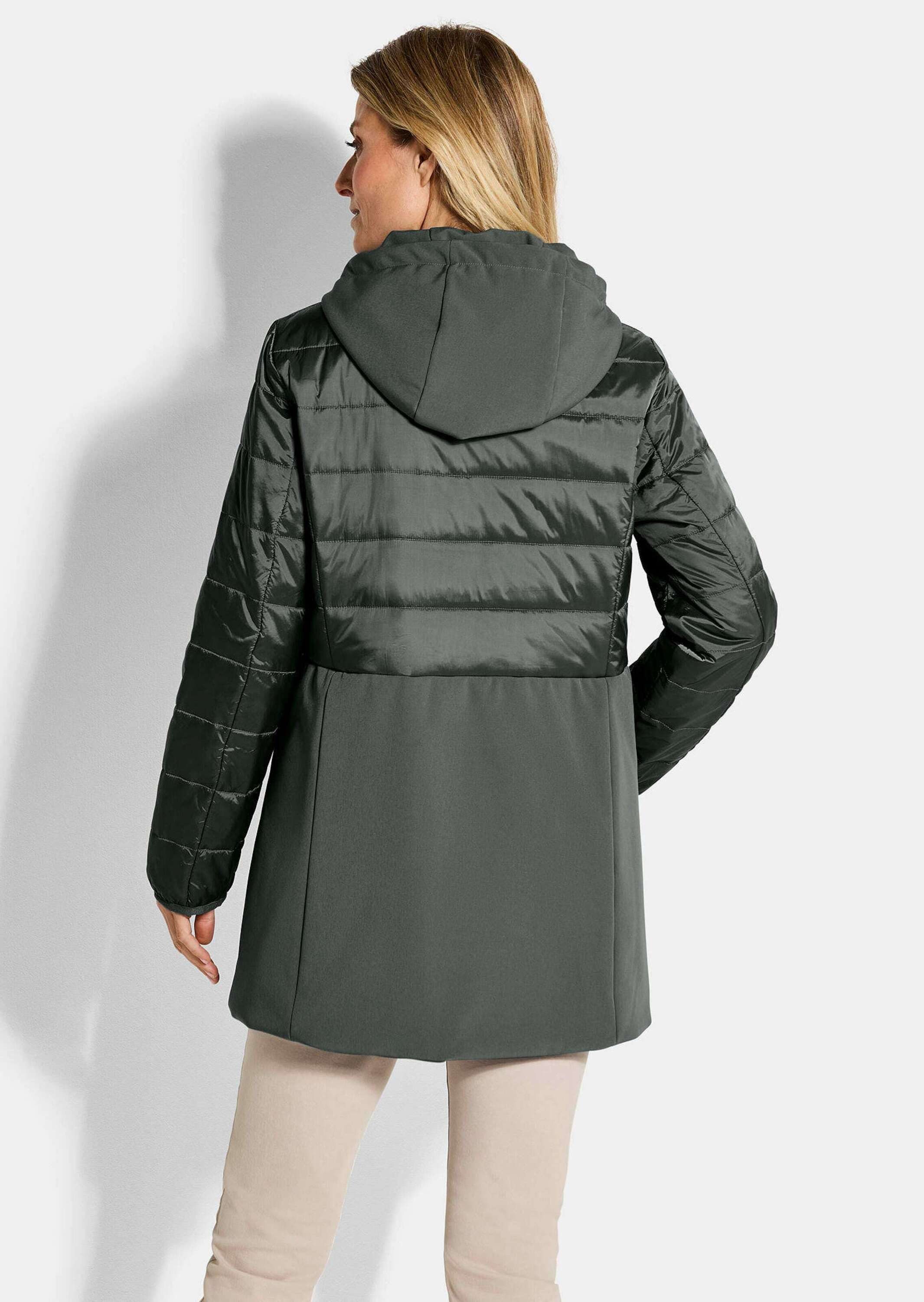 GOLDNER Kurzmantel Kurzgröße: Wintermantel mit Softshell-Einsatz Kapuzenjacke mit 2-Wege-Reißverschluss, Taschen und Langarm