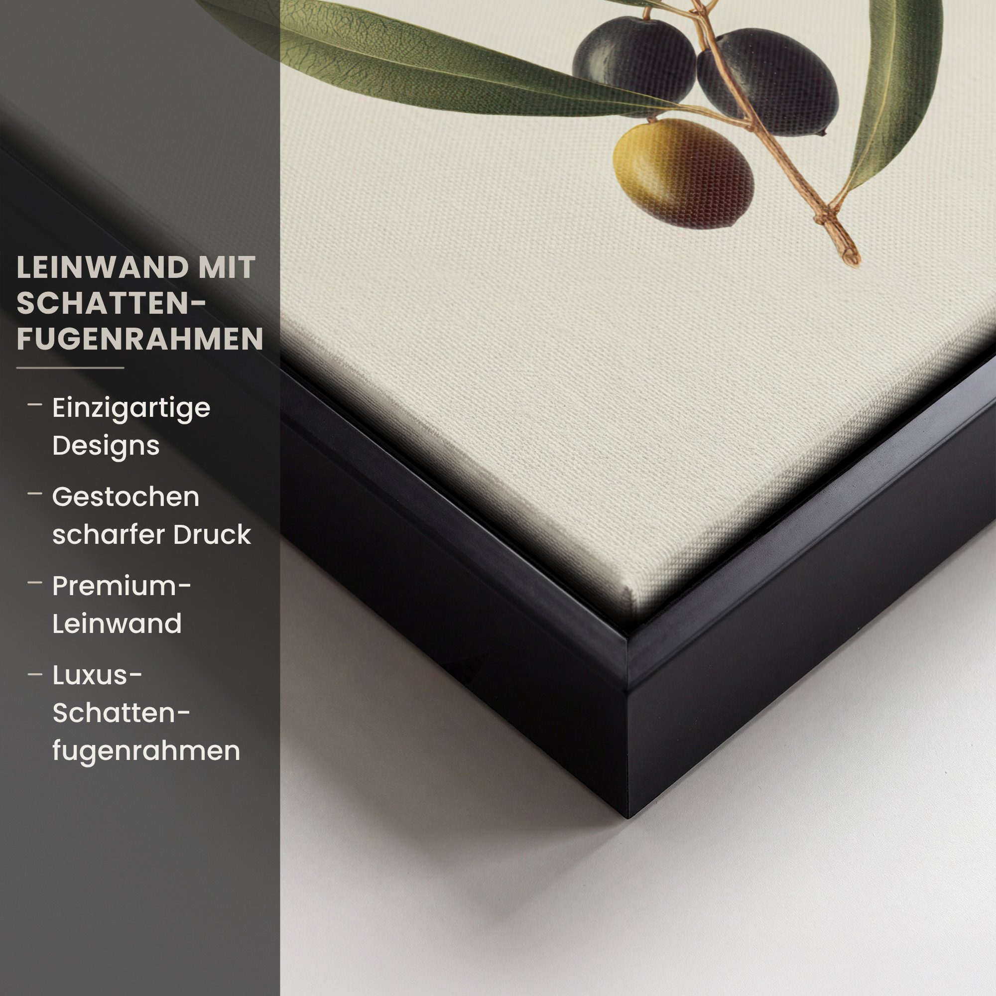 OneMillionCanvasses® Leinwandbild mit Rahmen - Olivenzweig - Dunkelgrün - Oliven, Fotodruck (1 St), Leinwand Bilder Klein, Wand Dekoration Aesthetic 20x20cm – Bild 3 von 5