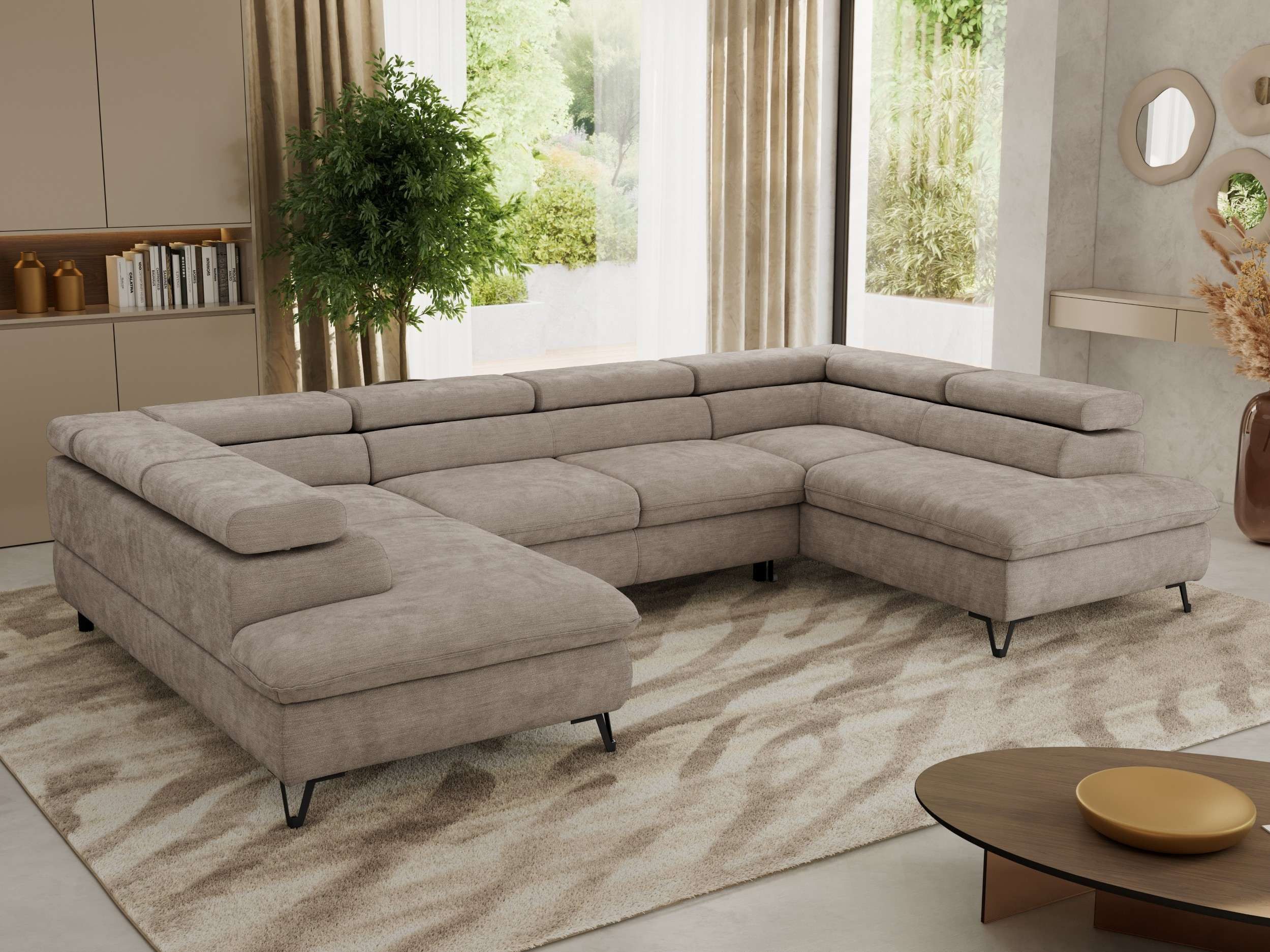 MKS MÖBEL Ecksofa PABLO U, Set, Wellenfeder, Metallbeine, HR35-Schaum, U-förmige Ecke, Wohnlandschaft, verstellbare Kopfstützen