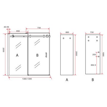 Aloni Dusch-Schiebetür CR-045A14, 140x200 cm, (1-St) ESG-Sicherheitsglas mit Nano-Beschichtung