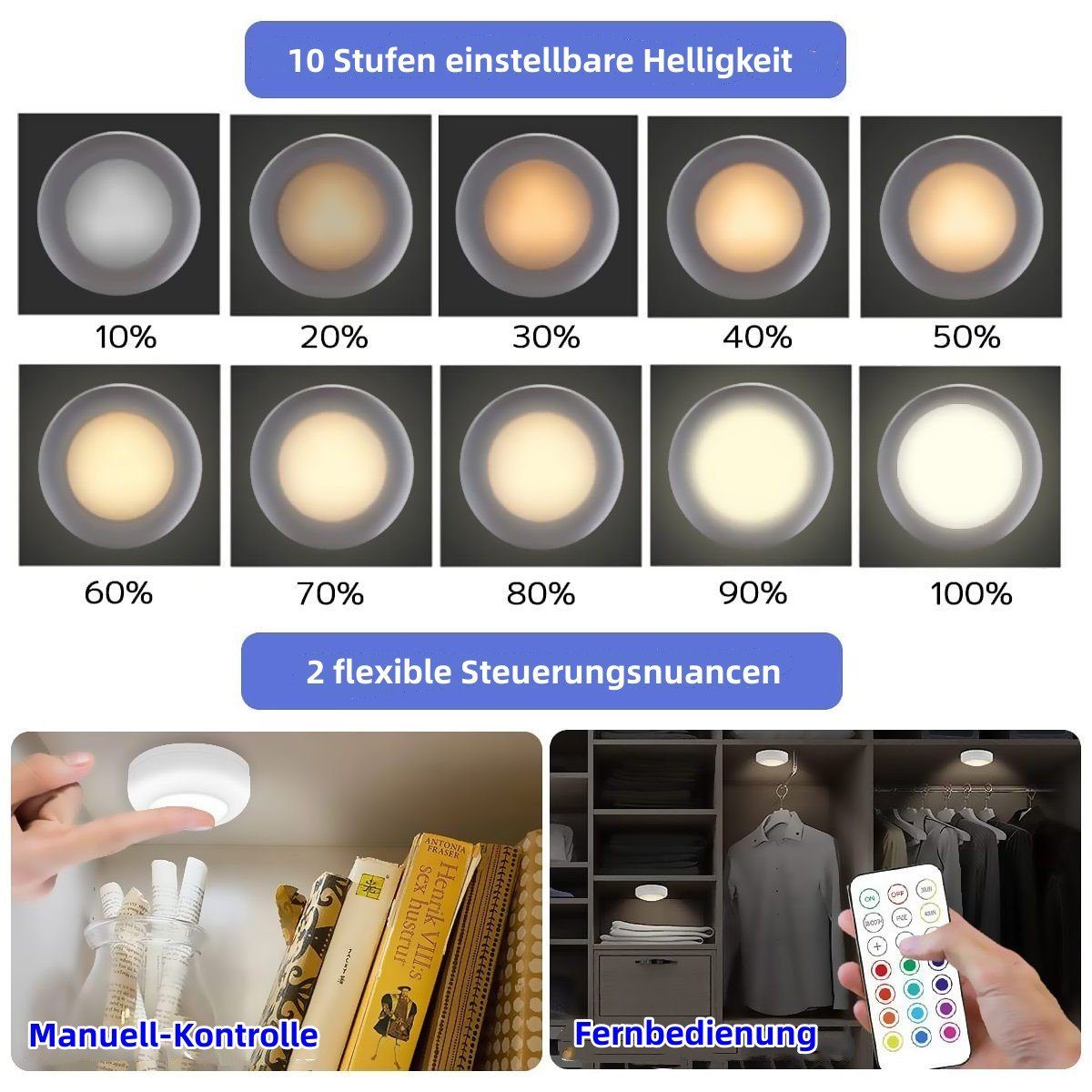 Dimmbar integriert, Ohne Spot Fernbedienung, mit iscooter Bunt, Timer LED Schrankleuchten LED LIGHTS Unterbauleuchte LED Kabel RGB TOUCH Leuchte Tageslichtweiß, Akku, RGB Nachtlicht Rund fest