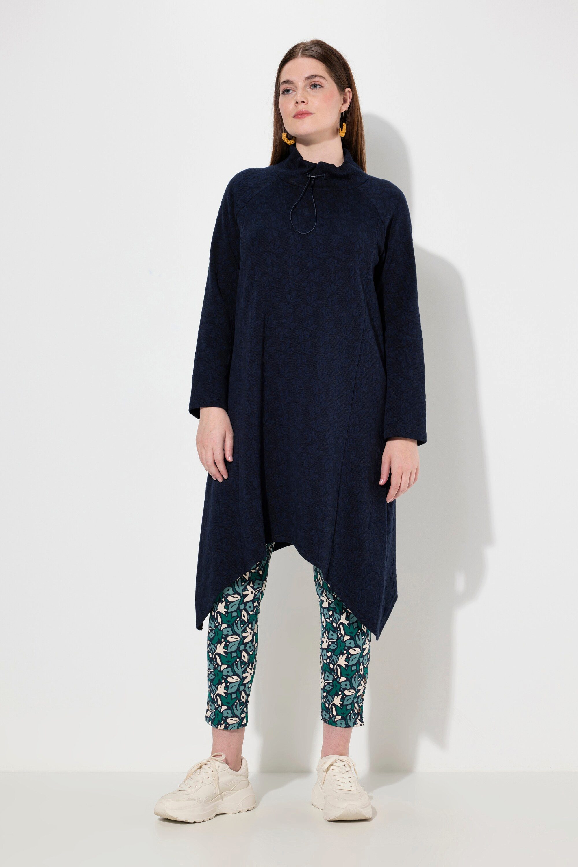 Midikleid Sweatkleid Blätter Stehkragen Langarm Biobaumwolle