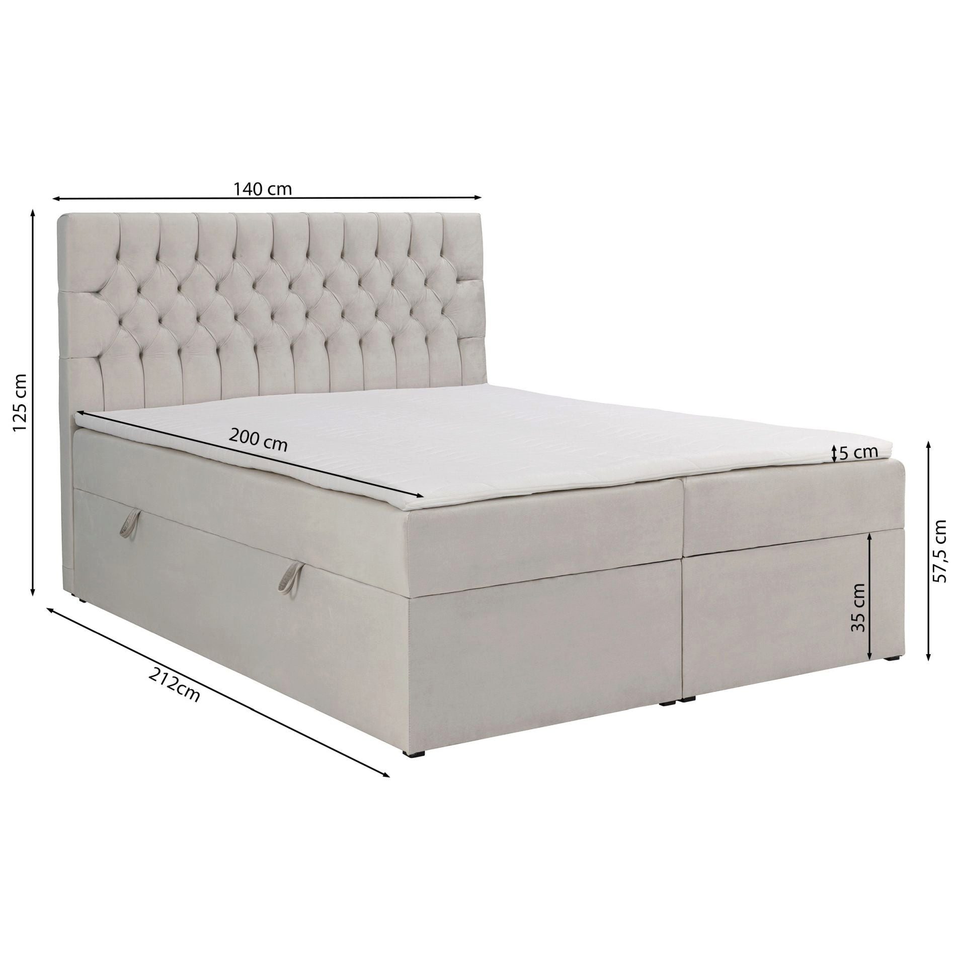 Selsey Boxbett DAISSY, Bett mit Kopfteil Matratze, Topper und Bettkasten, Velours