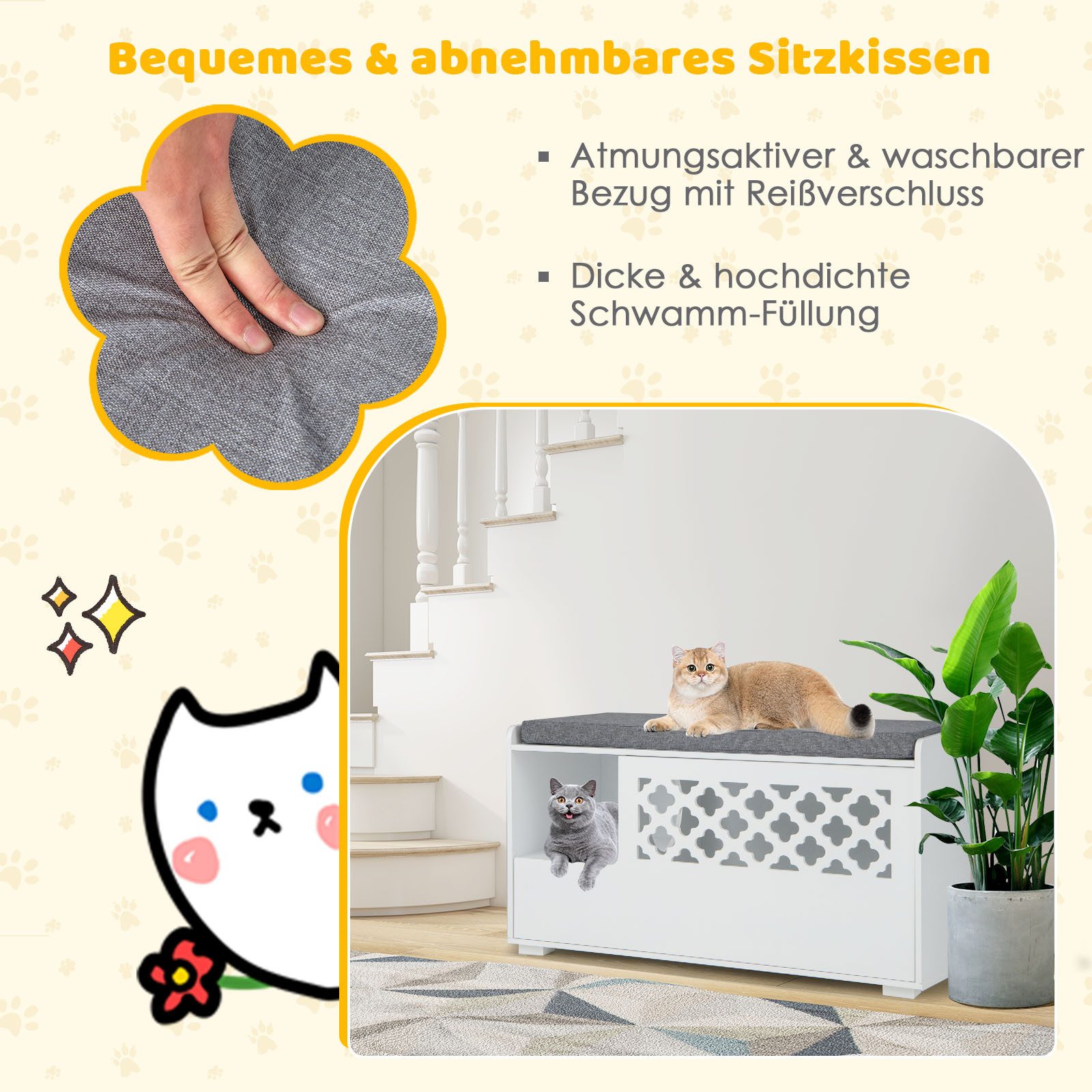 KOMFOTTEU Tierhaus, Katzenhaus mit vorderer Klapptür & abnehmbarem Kissen