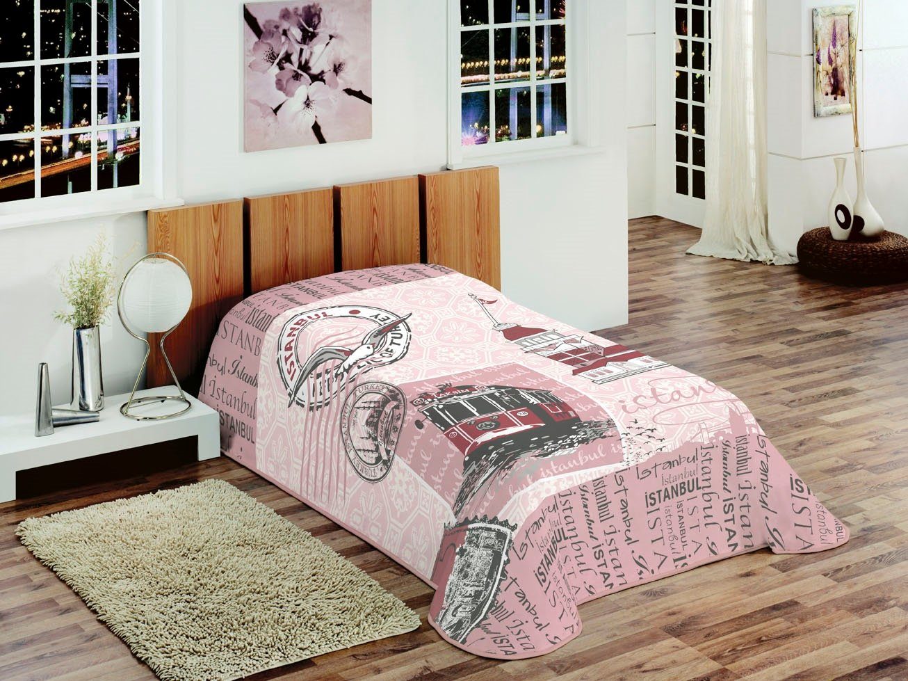 Tagesdecke Decke Wohndecke Kuscheldecke mit Istanbul Design in Pink Rot Schwarz, Teppich-Traum